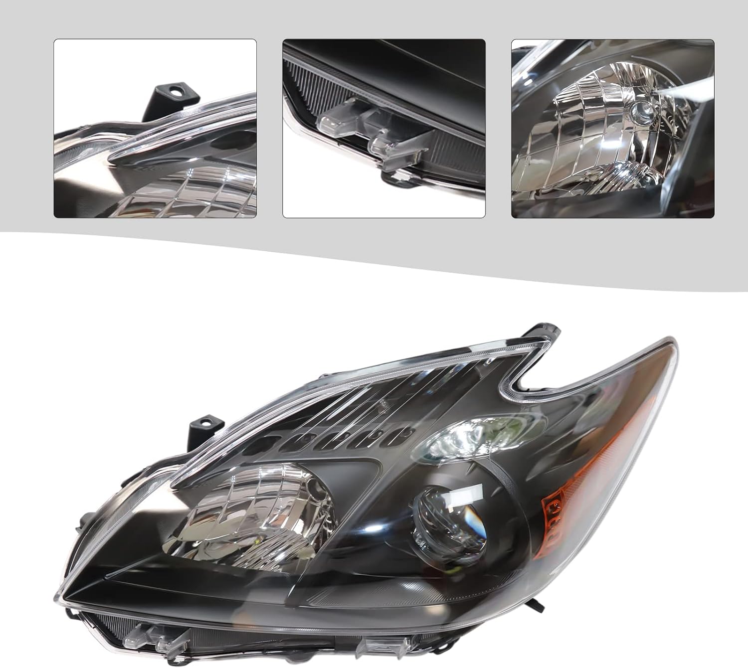 Fetcoi Lámpara halógena negra para faros delanteros, lado izquierdo del conductor, repuesto para Prius 2010-2011, 8117047212, 8113047212, TO2518122,