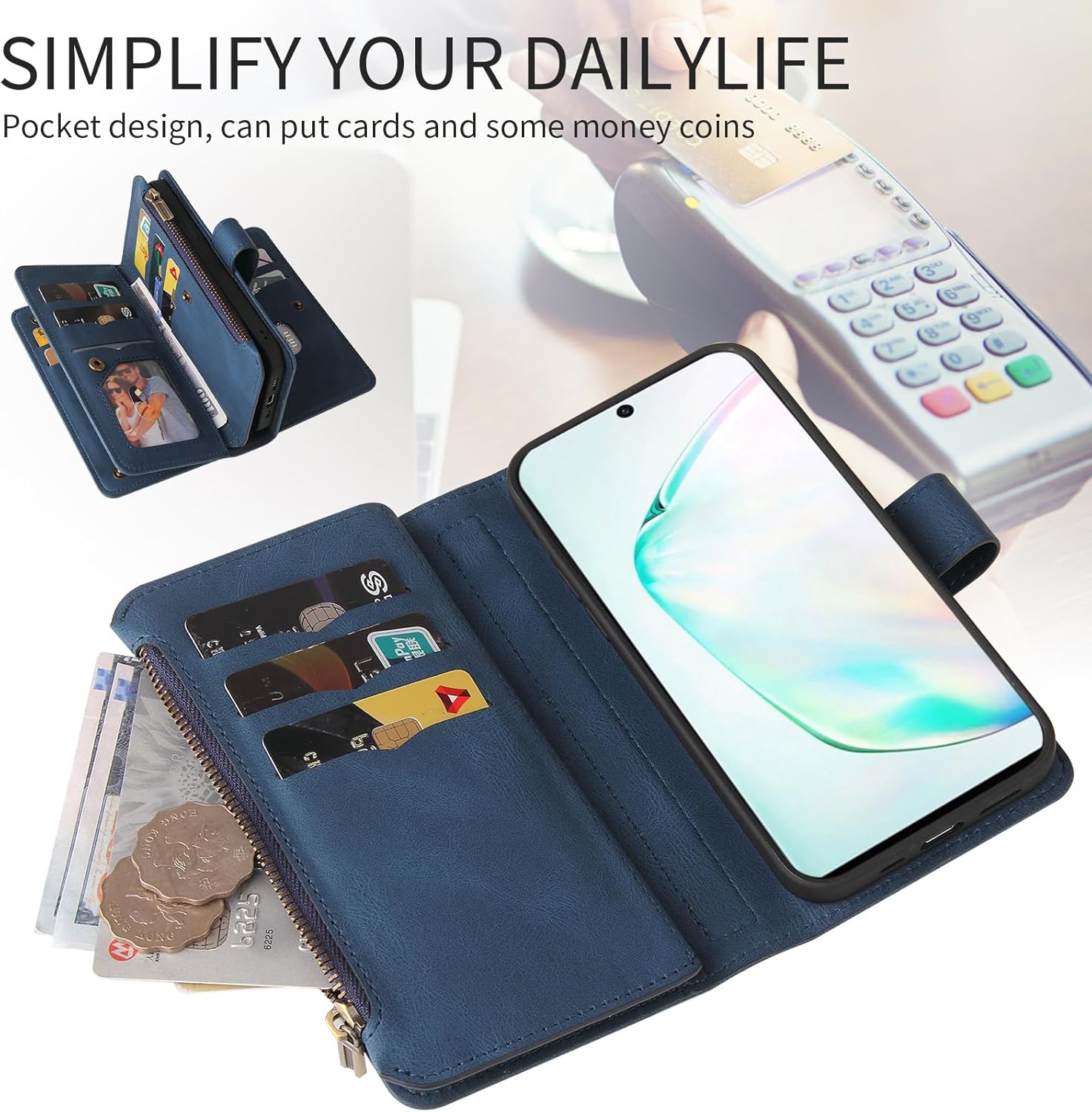 Asuwish Funda de teléfono para Samsung Galaxy Note 10 5G con protector de pantalla de vidrio templado y correa para la muñeca, soporte para tarjeta