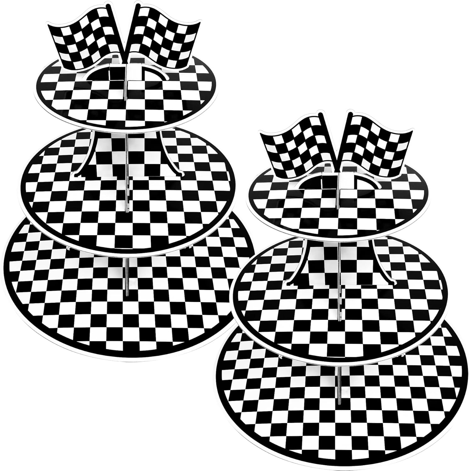Juego de 2 soportes redondos de cartón para cupcakes de 3 niveles para 24 cupcakes, perfecto para autos de carreras, suministros de fiesta de