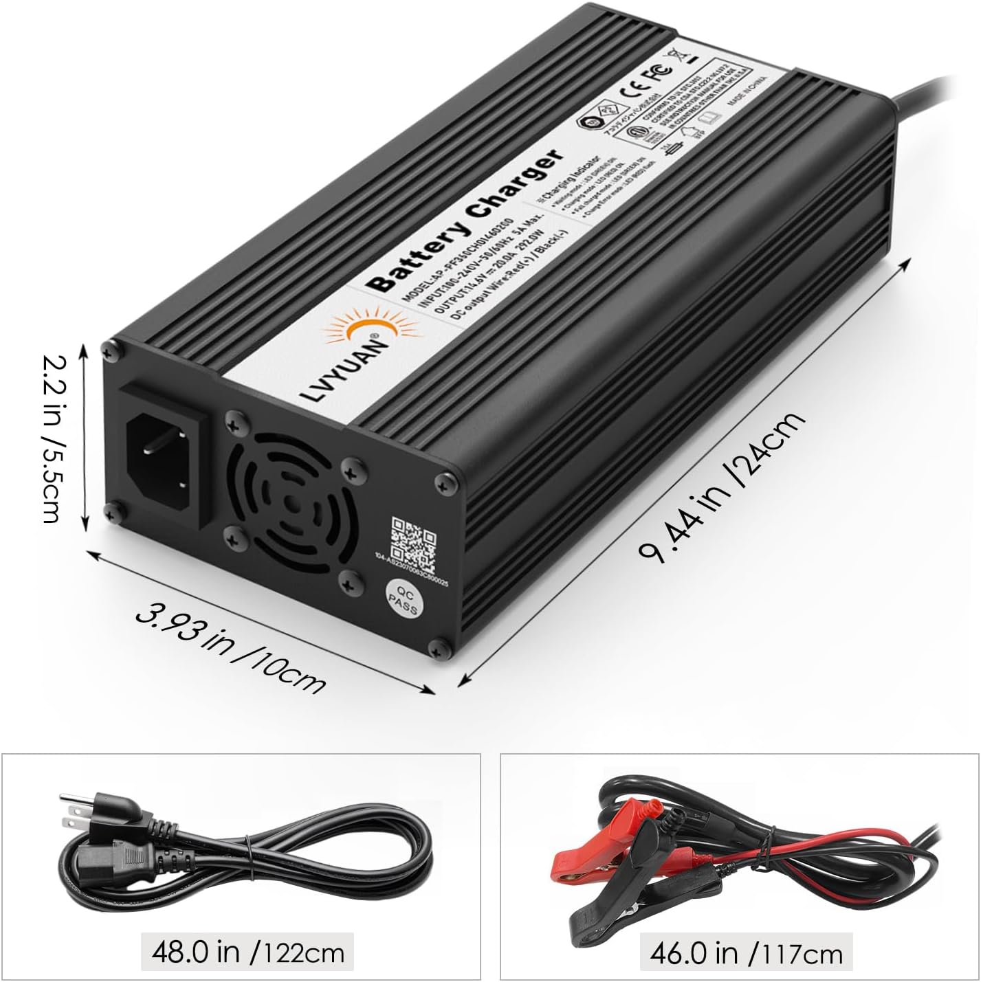 LVYUAN Cargador de batería LiFePO4 de 14.6V 20A, cargador de batería inteligente automático y mantenimiento de desulfatador con chip inteligente