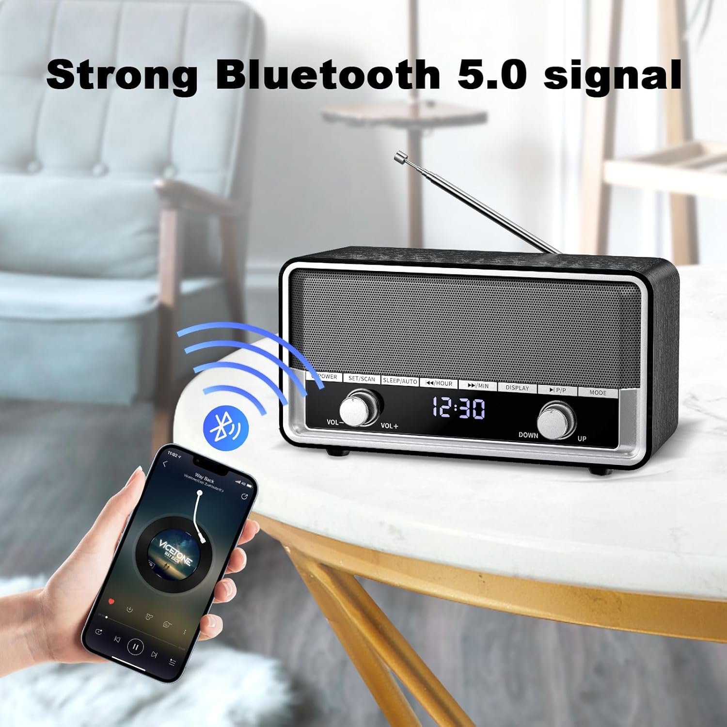 Radio AM FM enchufable de pared, radio con Bluetooth para el hogar, mejor radio reloj de recepción con pantalla LCD, reposo40 preajustes retro