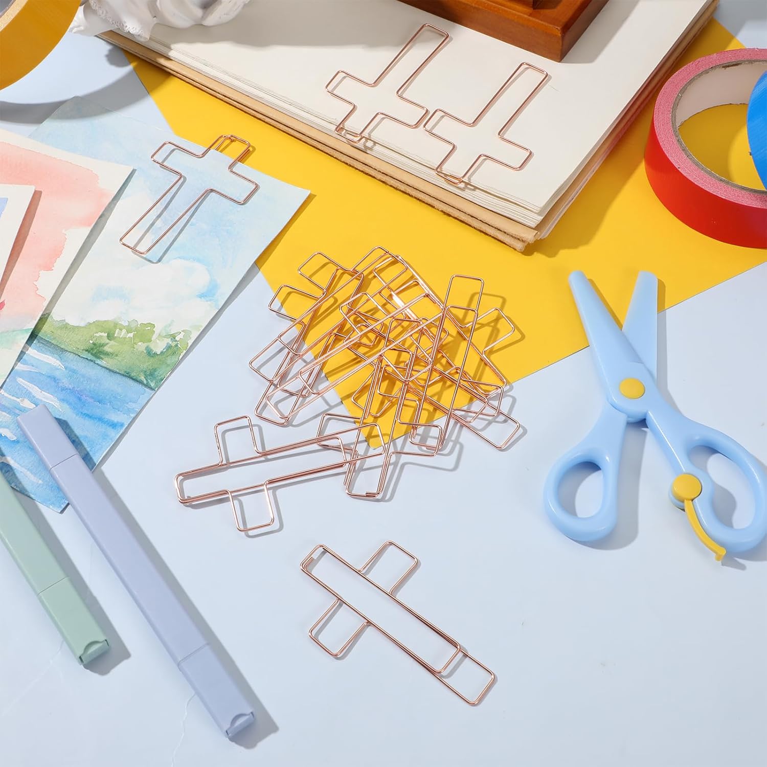 Tenceur 50 clips grandes para papel de cruz, divertidos, lindos y divertidos, clips estacionarios, abrazaderas de papel para marcado, diario,