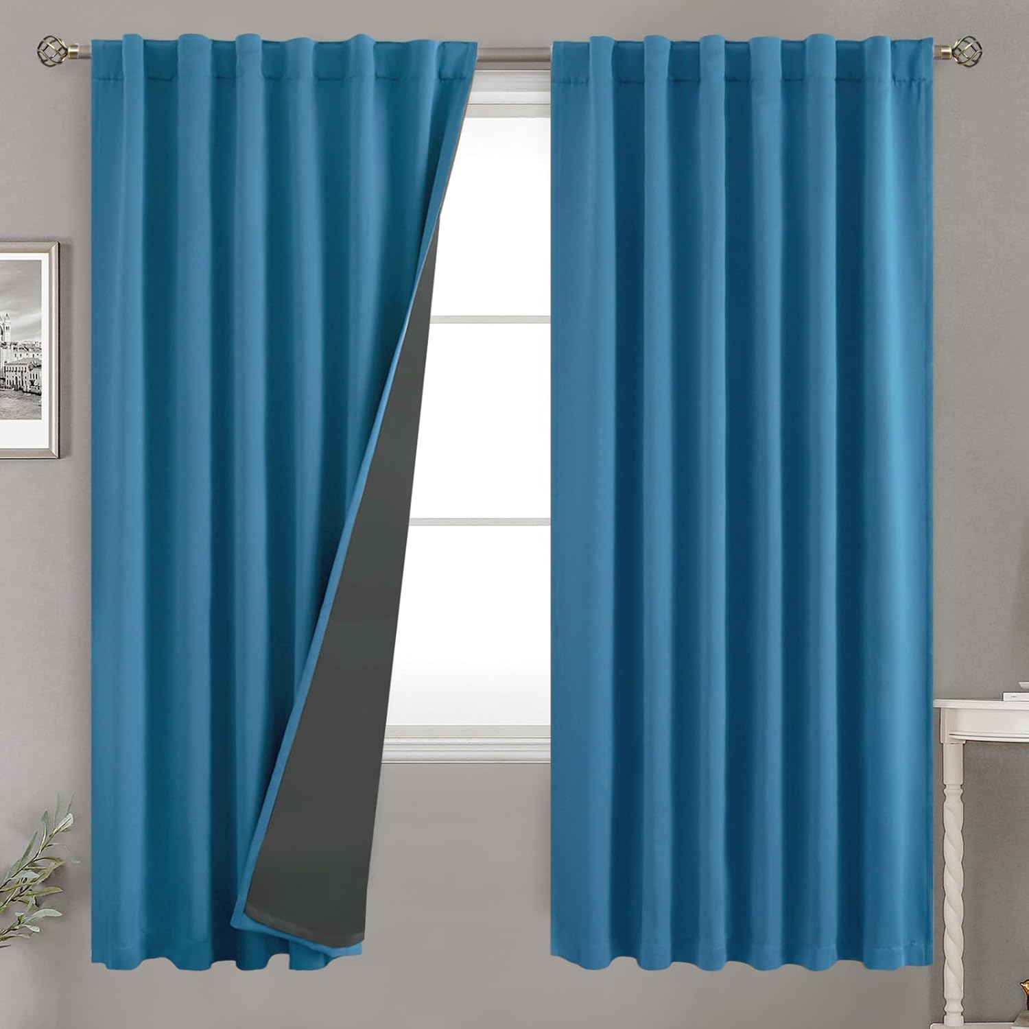 BGment Cortinas 100% opacas de 72 pulgadas para dormitorio, bolsillo para barra y pestaña trasera, doble capa, oscurecimiento de la habitación,