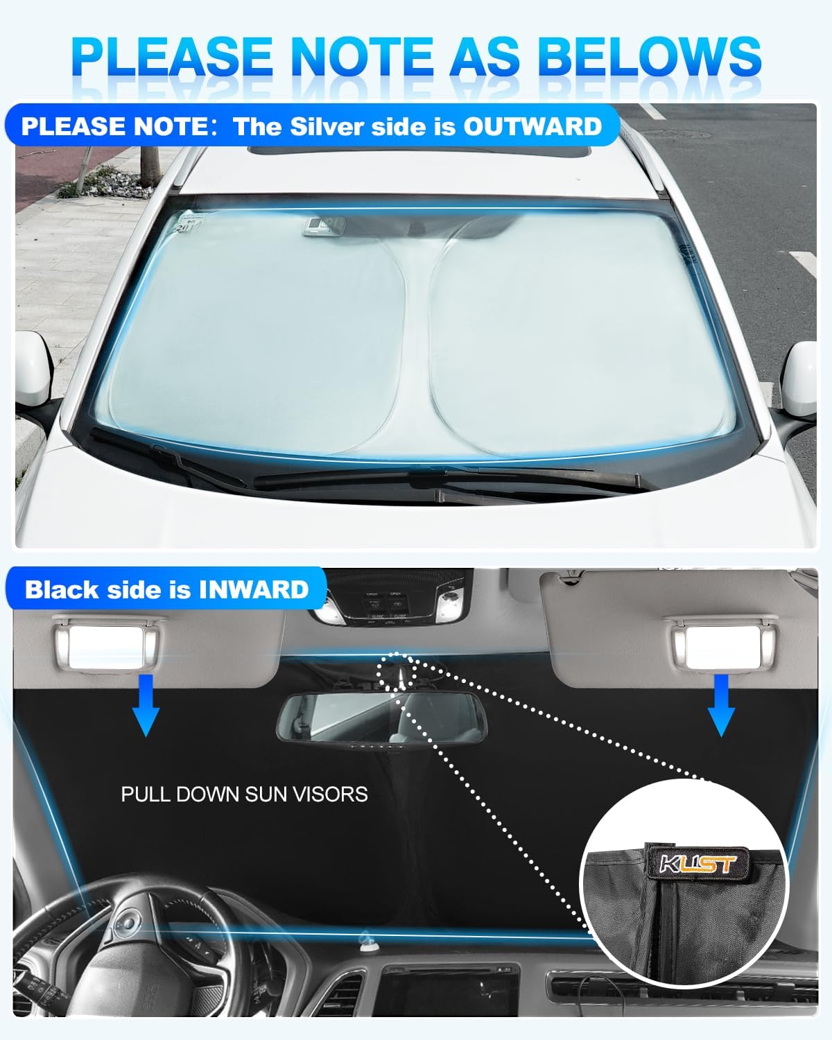 KUST Parasol para parabrisas para Toyota Crown 2023 2024, accesorios para ventana, protector de visera solar, plegable, bloquea los rayos UV,