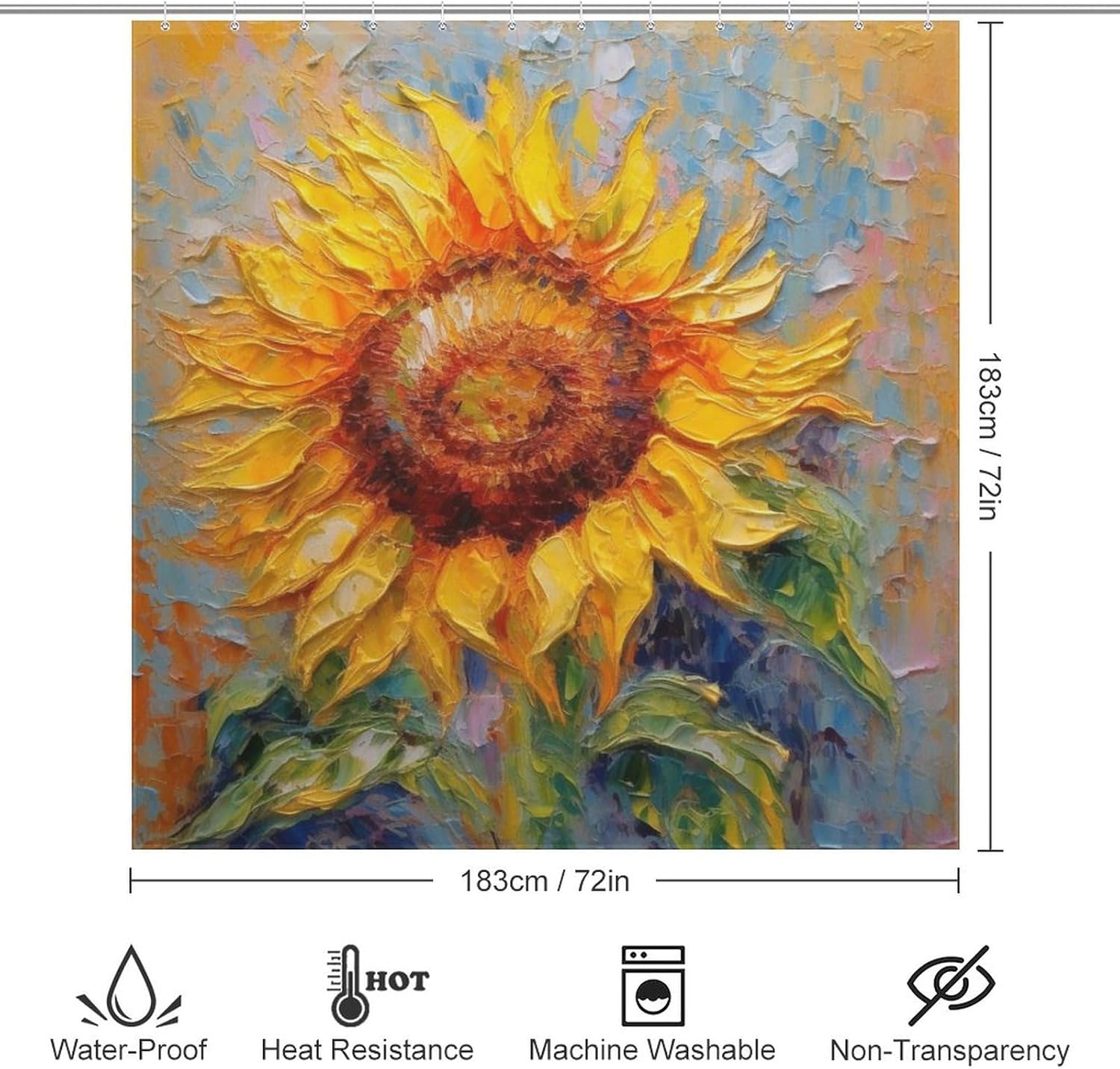 YLATY2395 – Cortina de ducha de girasol para baño, pintura al óleo, hojas verdes, flores, bohemio, tela amarilla abstracta, moderna, impermeable,