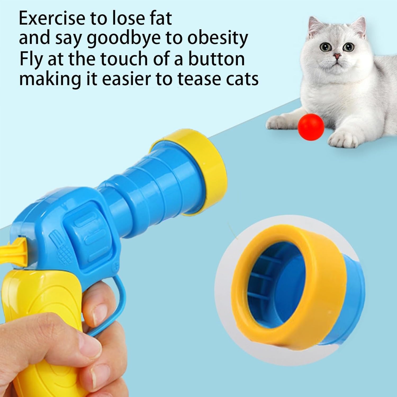 Pistola de tiro de bola de peluche, juguetes de lanzamiento de bola de pelo para mascotas, juguete de bola de gato feliz, interactivo para gatos de