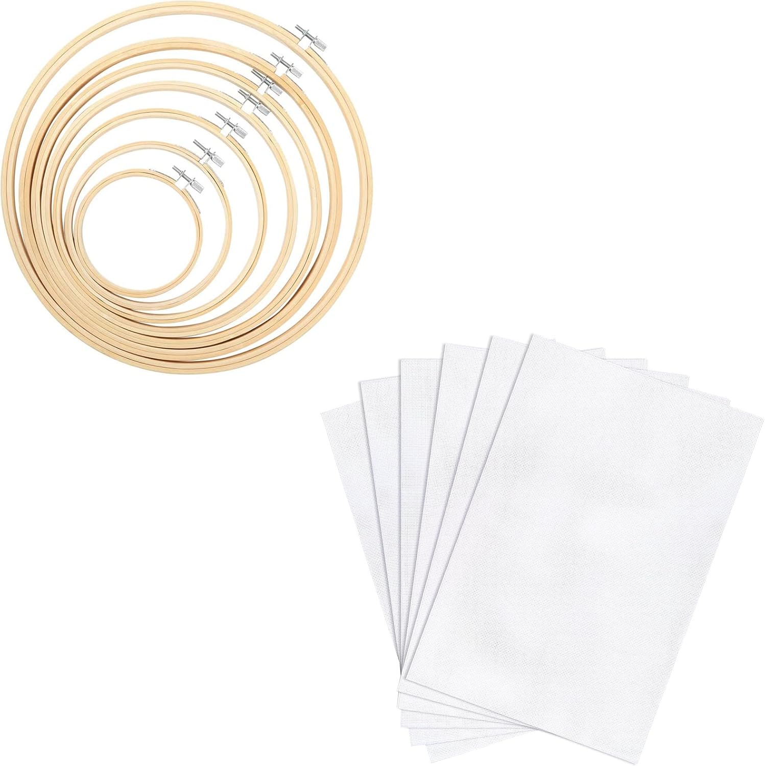 Caydo Juego de 7 aros de bordado de 7 piezas, de 4 a 12 pulgadas, con 6 piezas de tela Aida, 14 unidades de tela blanca para bordado de