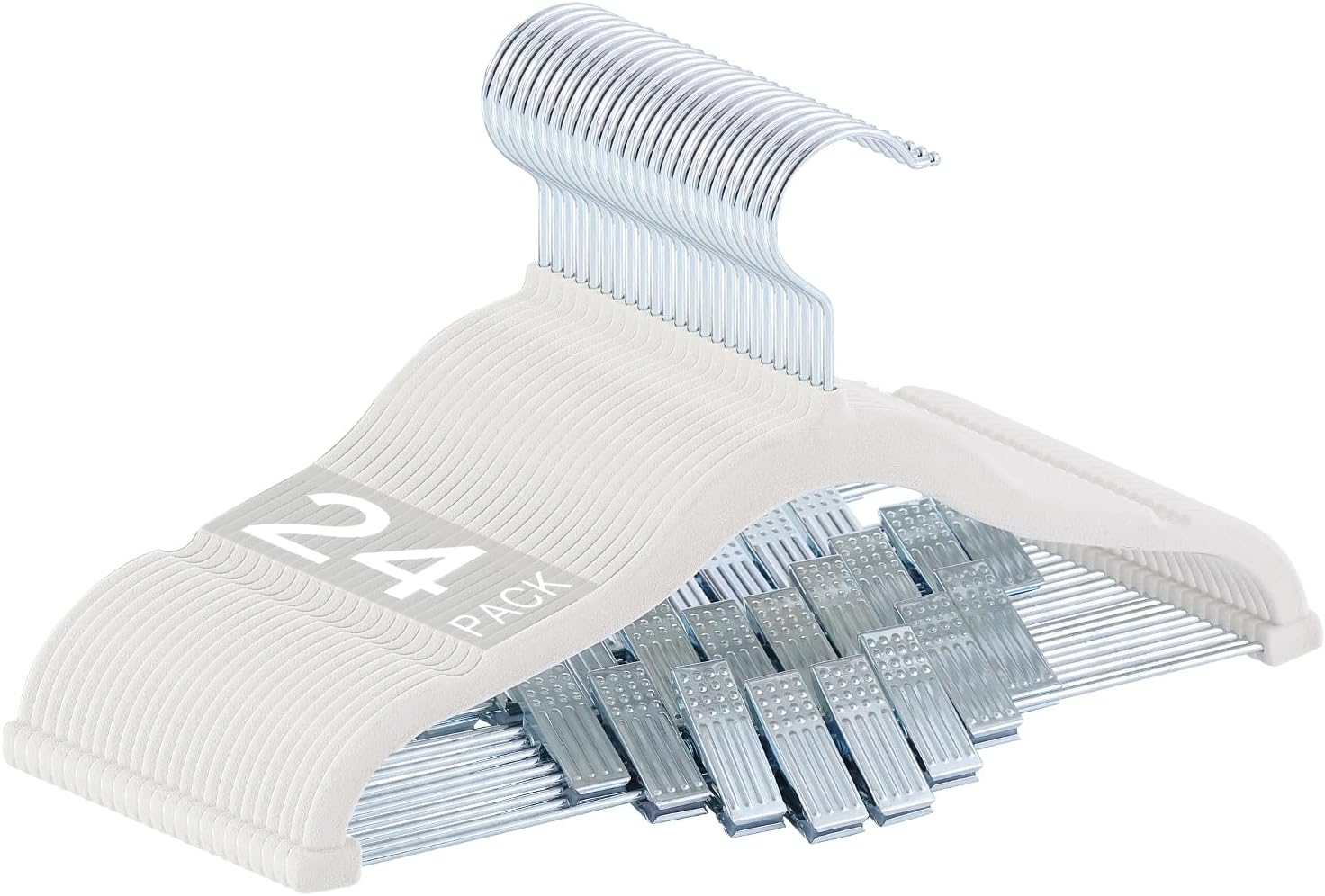 Perchas de terciopelo para faldas para niños, paquete de 24 perchas de terciopelo para bebé con clips ajustables, perchas para pantalones, ahorro de
