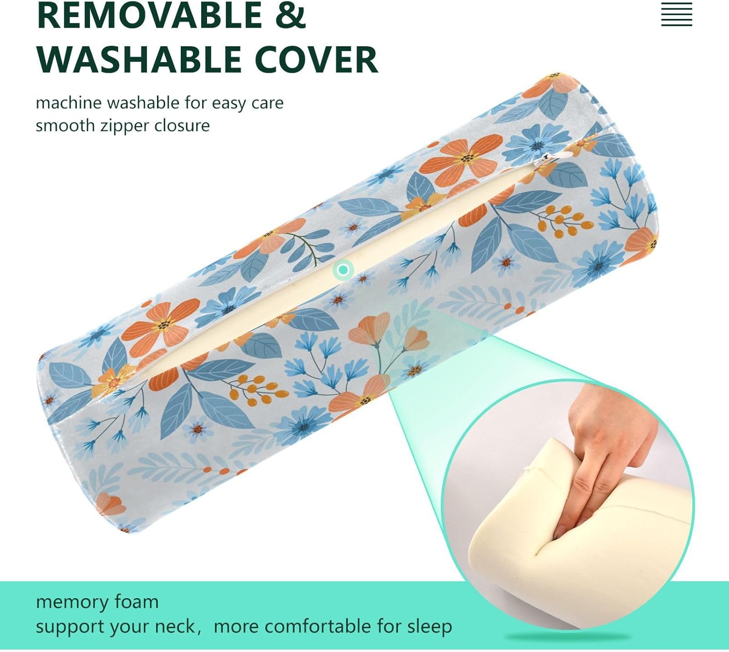 KLL Colorful Hand Draw Flowers Bolster Pillow Foam Neck Roll Pillow Round Pillows for Neck Cylinder Cervical Pillow Pillow Support for Legs