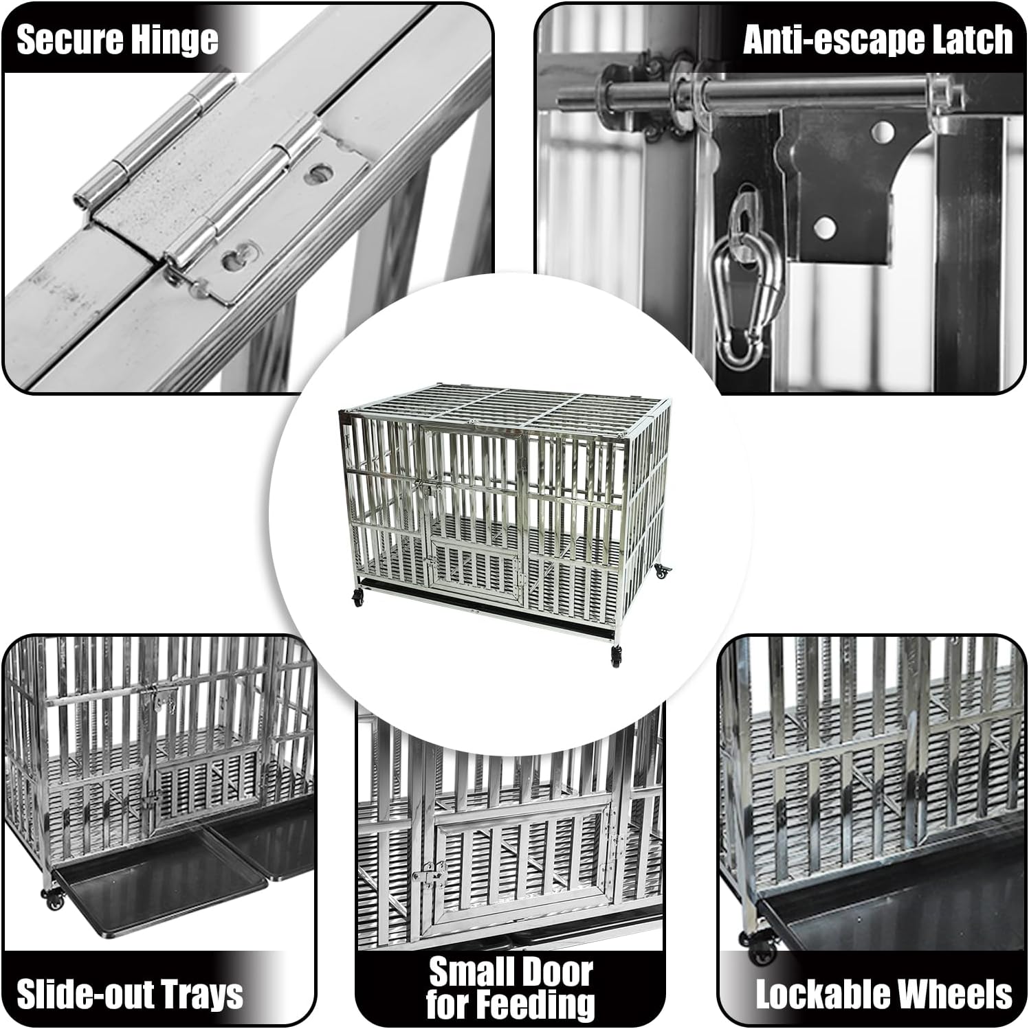 Confote Jaula de acero inoxidable resistente de 47 pulgadas para perros, indestructible, de alta ansiedad, indestructible y a prueba de escape, para