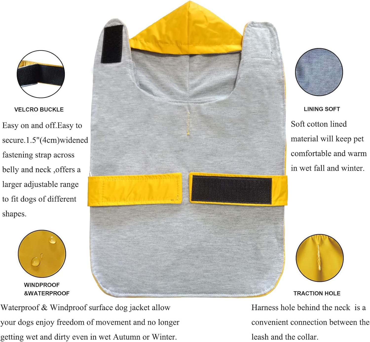 Impermeable para perro, poncho impermeable, ropa para mascotas, con forro de doble capa, agujero para correa, ajustable, para perros pequeños y