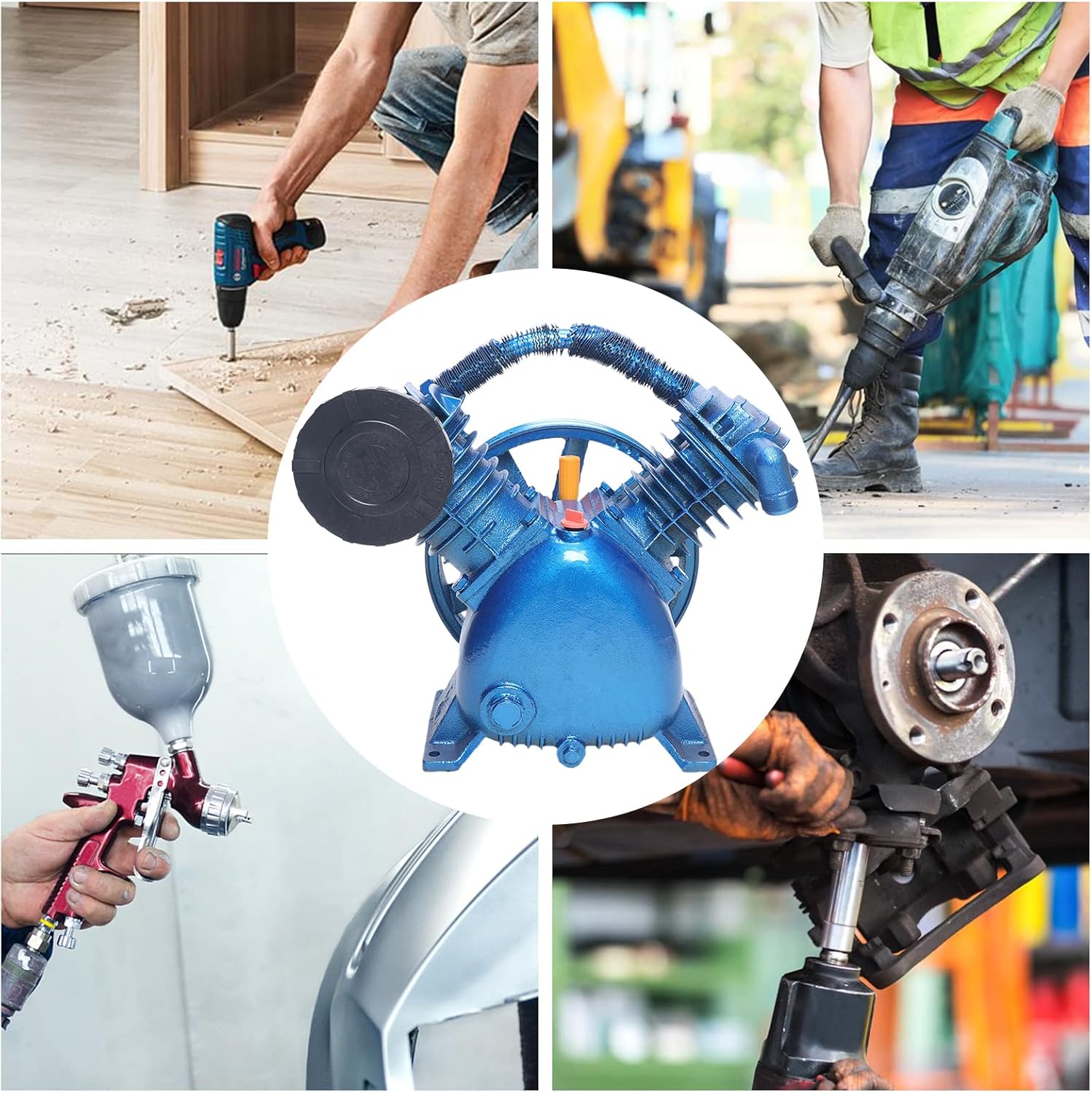 Cabezal de bomba de compresor de aire de doble cilindro de 4 KW (5.5HP), reemplazo de la bomba del compresor de aire, 175 PSI (1.16Mpa) Bomba de