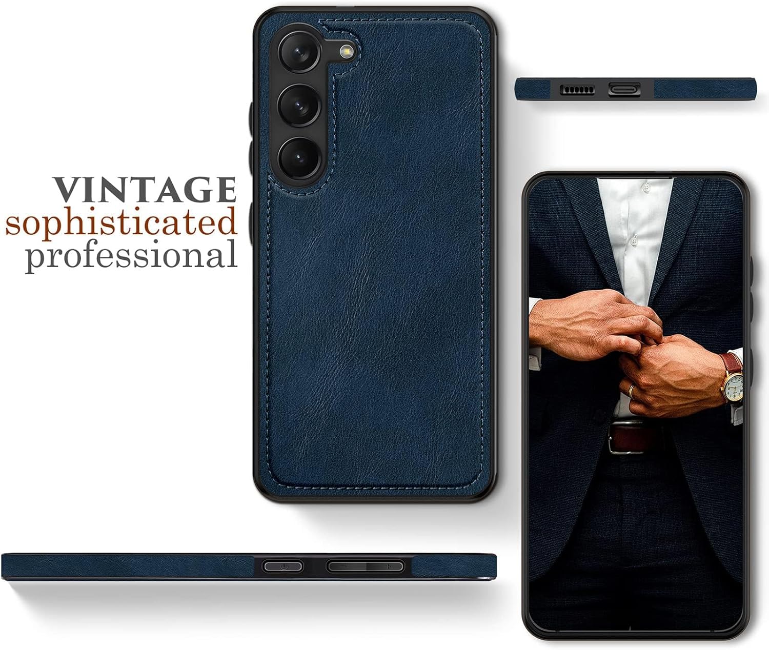 LOHASIC Funda para teléfono Samsung Galaxy S23 Plus, elegante funda de piel sintética con puntada retro vintage S23+ para hombres y mujeres, agarre
