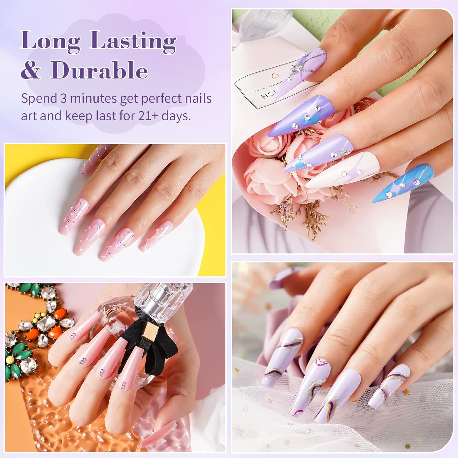 LanFo Juego de esmaltes de uñas de gel con purpurina morada, juego de 6 colores de esmalte de uñas de gel morado, esmalte de uñas de gel UV LED para