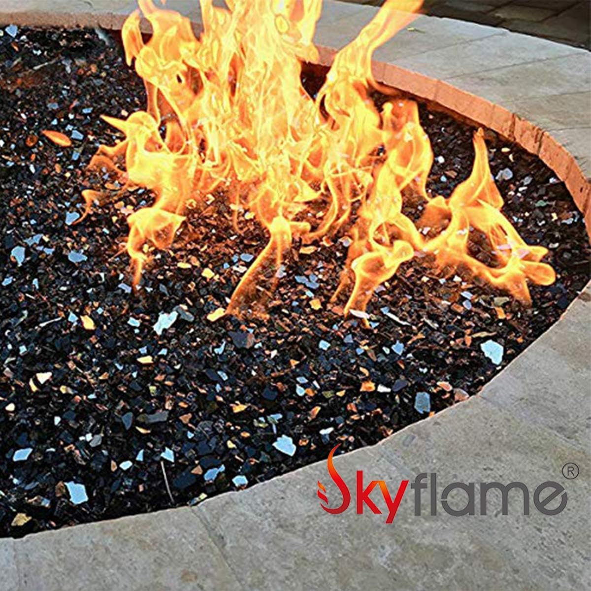 Skyflame Vidrio de fuego de alto brillo de 20 libras para paisajismo de chimeneas, cobre reflectante de 12 pulgada y negro ónix reflectante