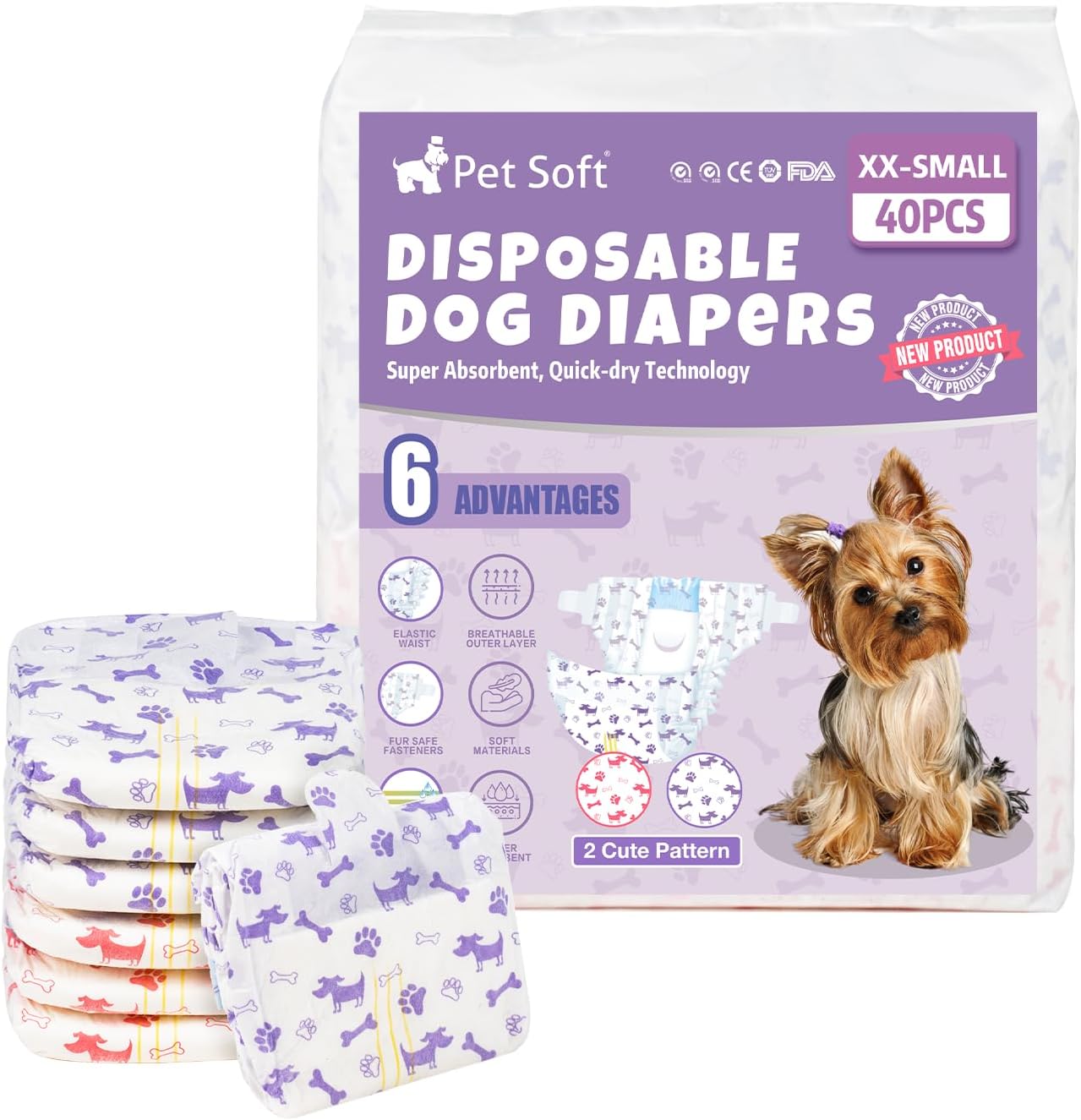 Pet Soft Pañales desechables para perras  Pañales desechables para perritos con indicador de humedad, pañales para cachorros y gatos, súper