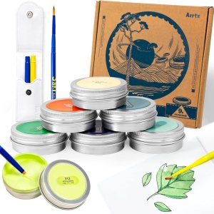 Arrtx Juego de pintura Gouache, 9 colores apagados x 1.3 fl oz (1.2 fl oz), pintura de acuarela con 2 pinceles de acuarela de viaje, punta redonda, Arrtx Juego de pintura Gouache, 9 colores apagados x 1.3 fl oz (1.2 fl oz), pintura de acuarela con 2 pinceles de acuarela de viaje, punta redonda,