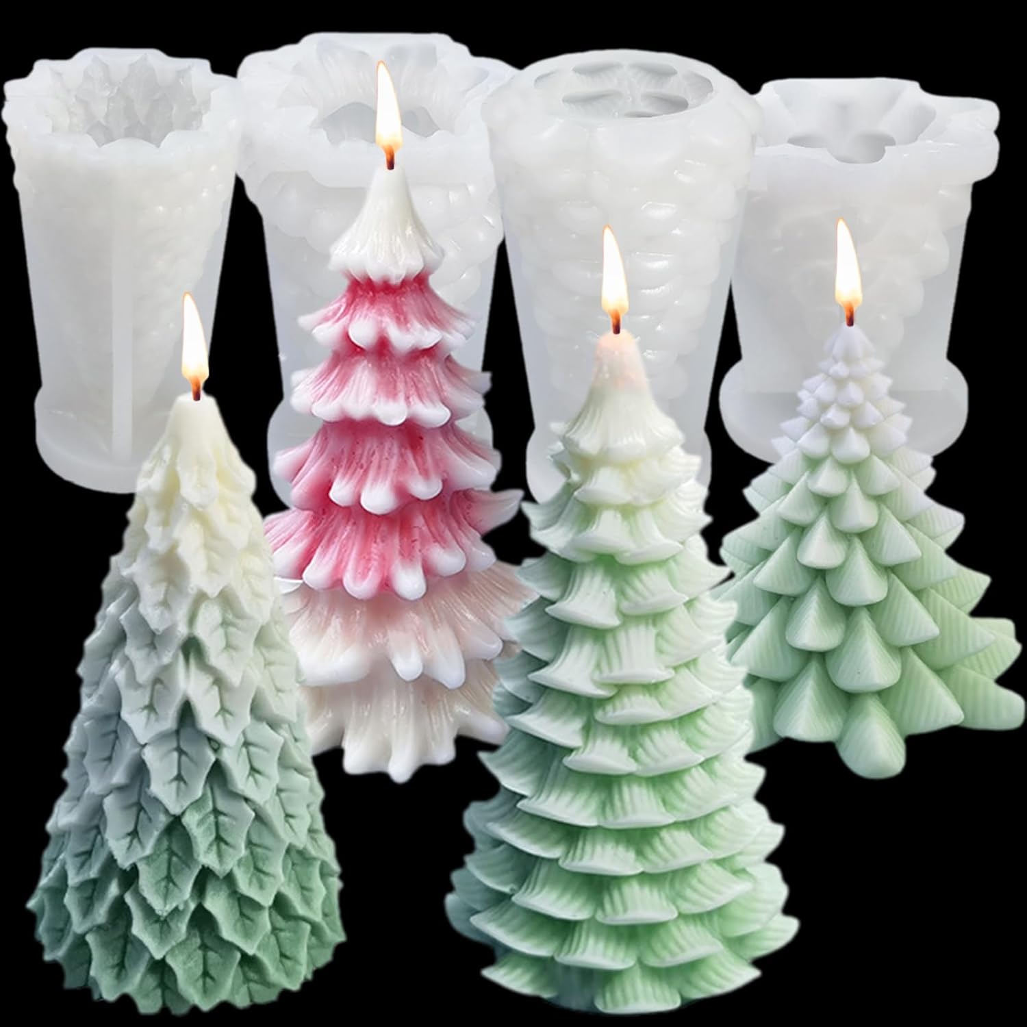 4 moldes de silicona para árbol de Navidad, moldes de velas 3D para hacer velas perfumadas, hechas a mano, jabón, bomba de baño, loción, barra de
