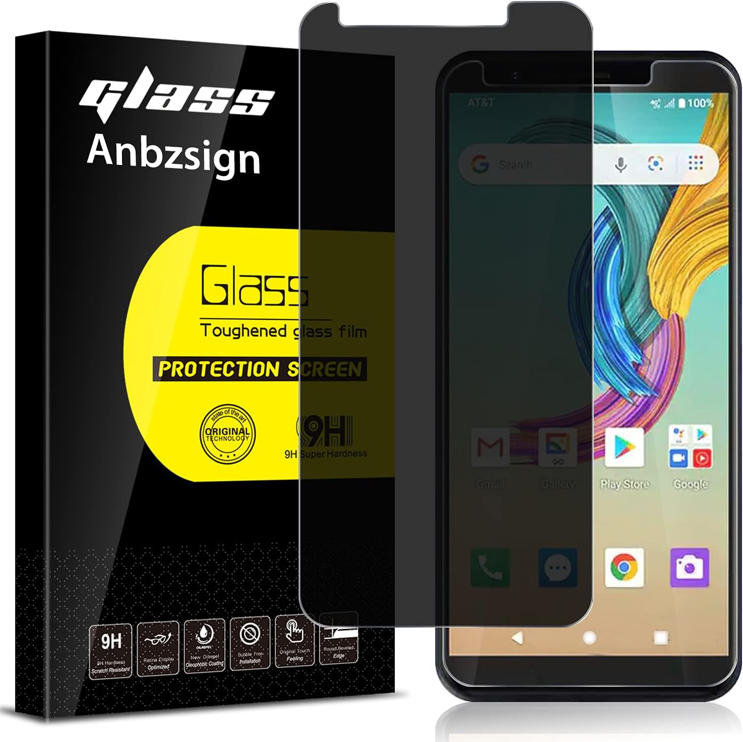 Anbzsign – Protector de pantalla de privacidad para AT&T Fusion Z (V340U)  AT&T Motivate (V341U), vidrio templado de dureza 9H antiespía