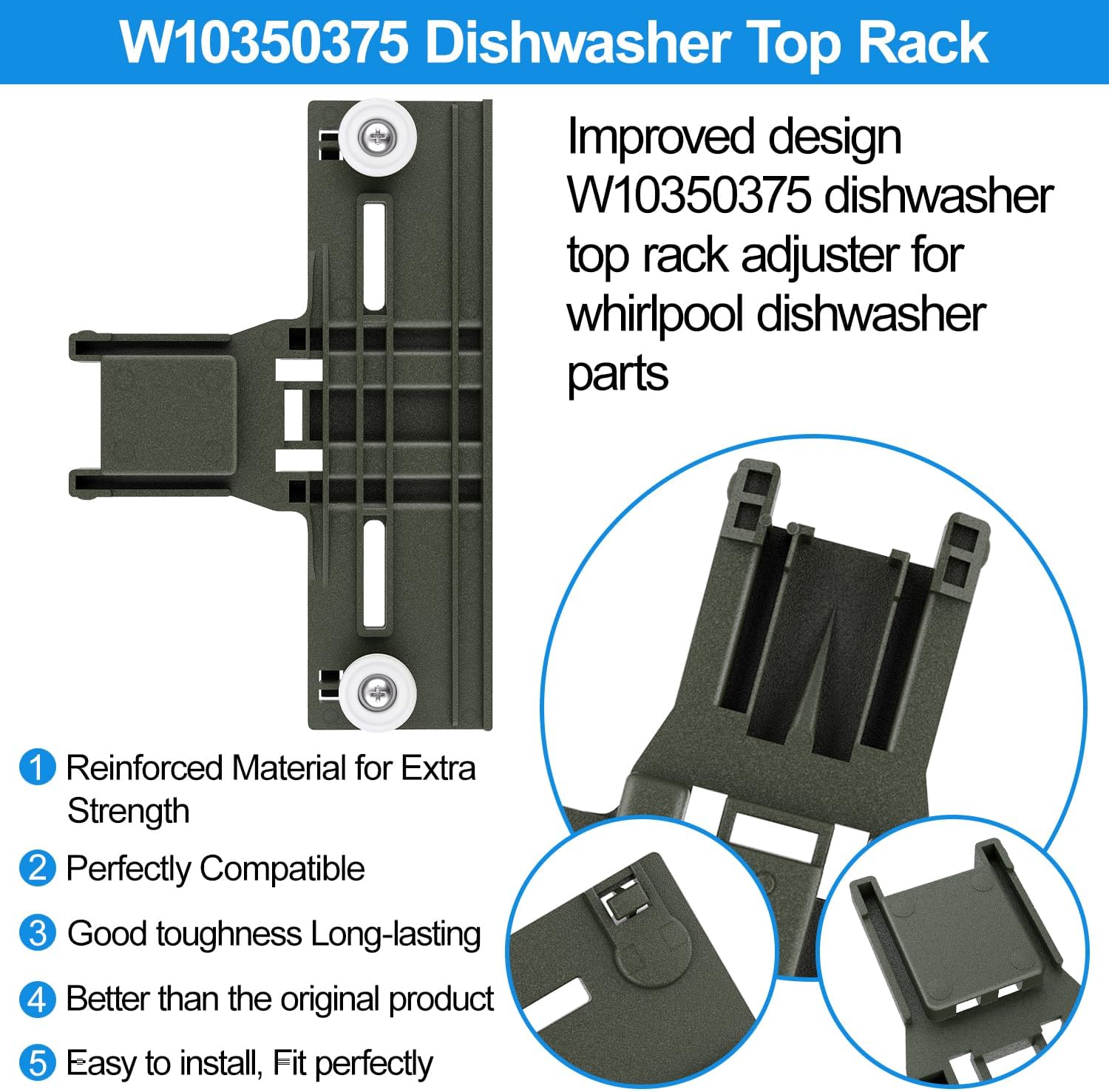 Paquete de 12 piezas mejoradas para estante superior para lavavajillas W10350375 W10712395 y W10320664 W10320665 para ajustador de lavavajillas