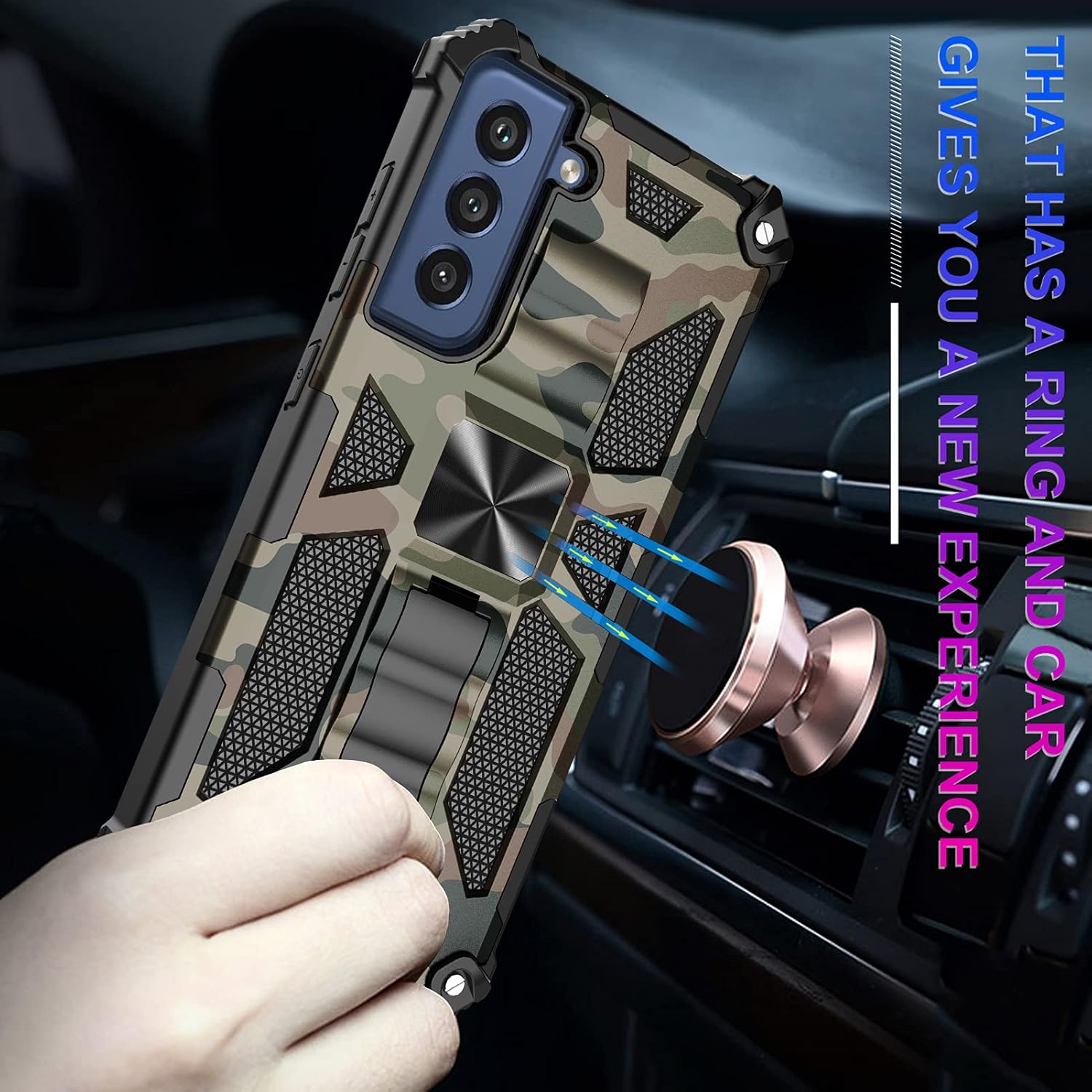 Funda para Samsung Galaxy S21 (no compatible con S21 Plus), funda de camuflaje militar con protección de grado militar, probada en caídas y función