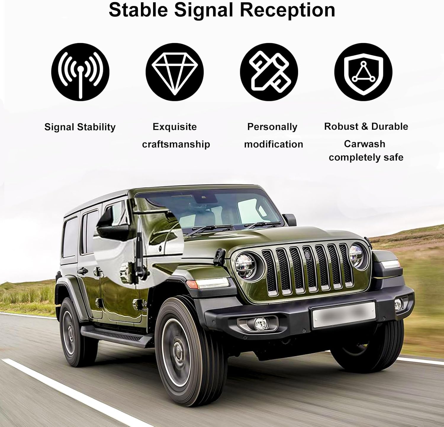 Antena de camión para automóvil con tapa de vástago de válvula, diseño de bandera estadounidense, mástil universal de repuesto de antena corta para