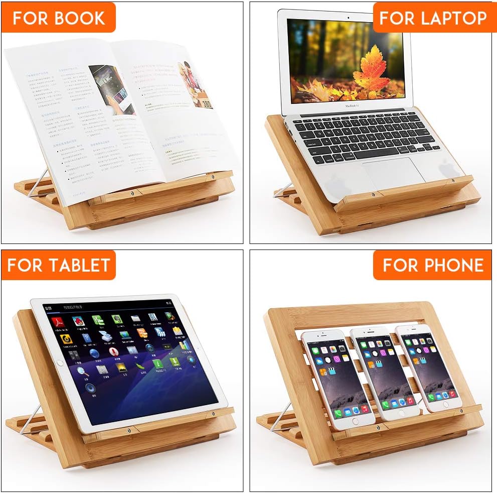 Soportes de madera para leer manos libres, soportes para libros de cocina y soportes – Soporte para libros de cocina para exhibición de cocina, con