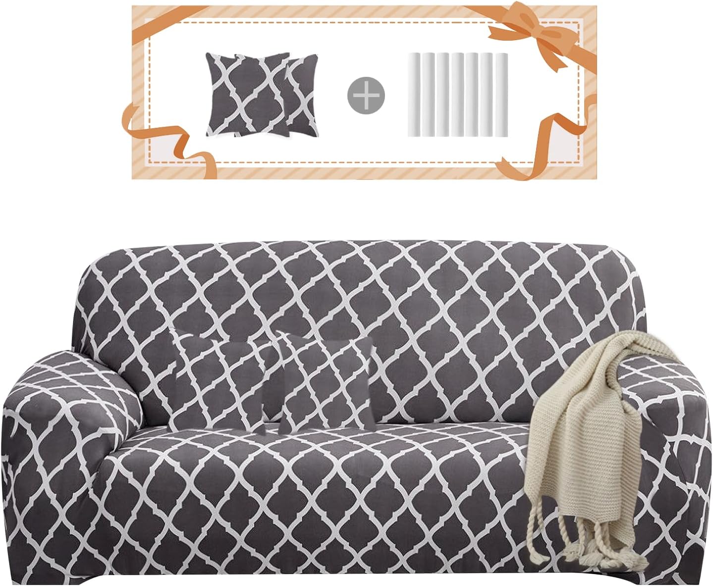 Miaotto Funda elástica para sofá de 1 pieza, funda para sofá de 2 cojines, apta para mascotas y perros, con 2 fundas de almohada, protector de
