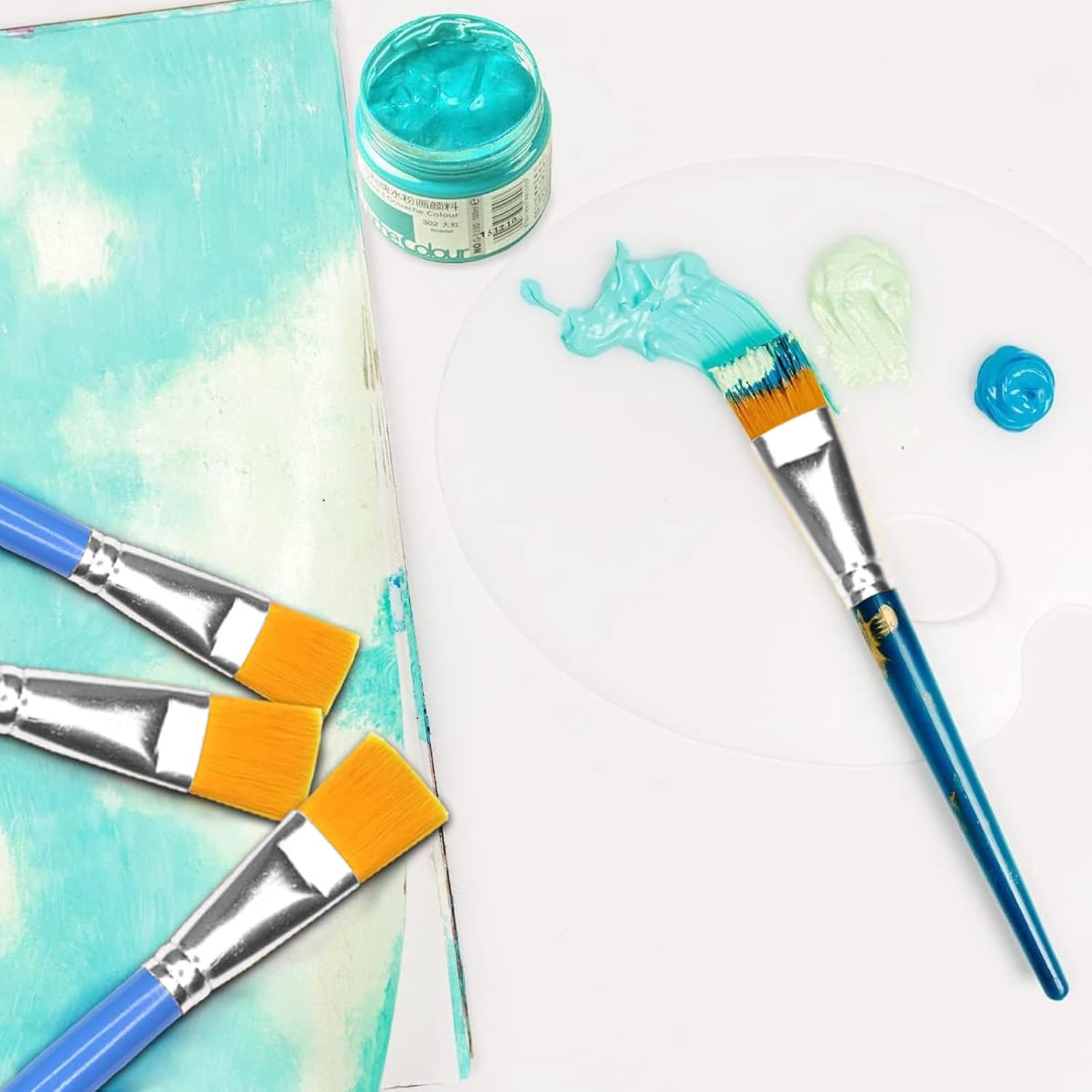 10 pinceles planos de 1 pulgada, pincel de pintura acrílica, cepillo de nailon sintético para el cabello, pincel de pintura para pintura de