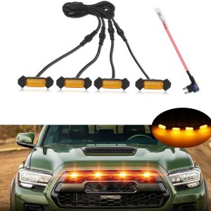 4 luces LED de rejilla para Toyota Tacoma TRD PRO 2016-2023 con fusible y arnés rejilla frontal de malla Raptor luces para Tacoma, carcasa ámbar con 4 luces LED de rejilla para Toyota Tacoma TRD PRO 2016-2023 con fusible y arnés rejilla frontal de malla Raptor luces para Tacoma, carcasa ámbar con