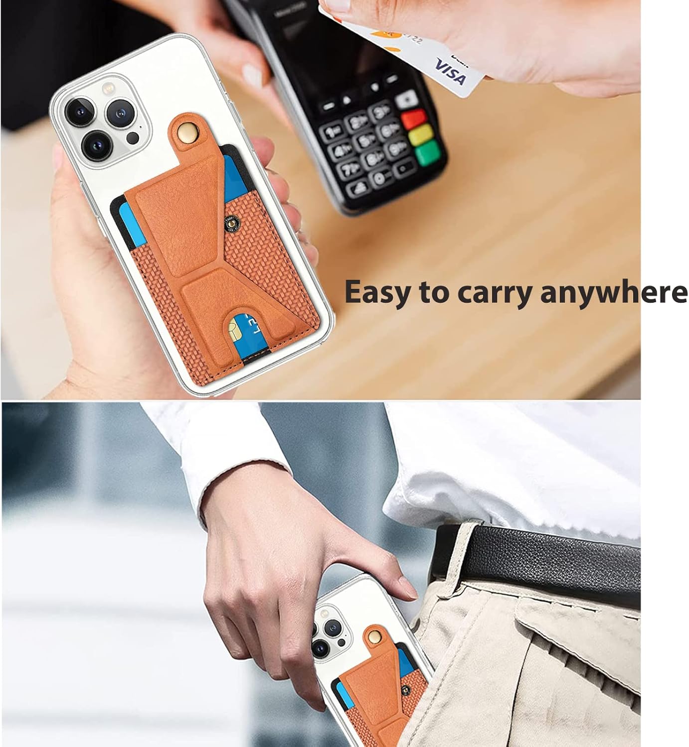 Miimall Tarjetero compatible con iPhone Case, Samsung Galaxy, cartera de piel sintética con soporte magnético ajustable, funda adhesiva 3M para la