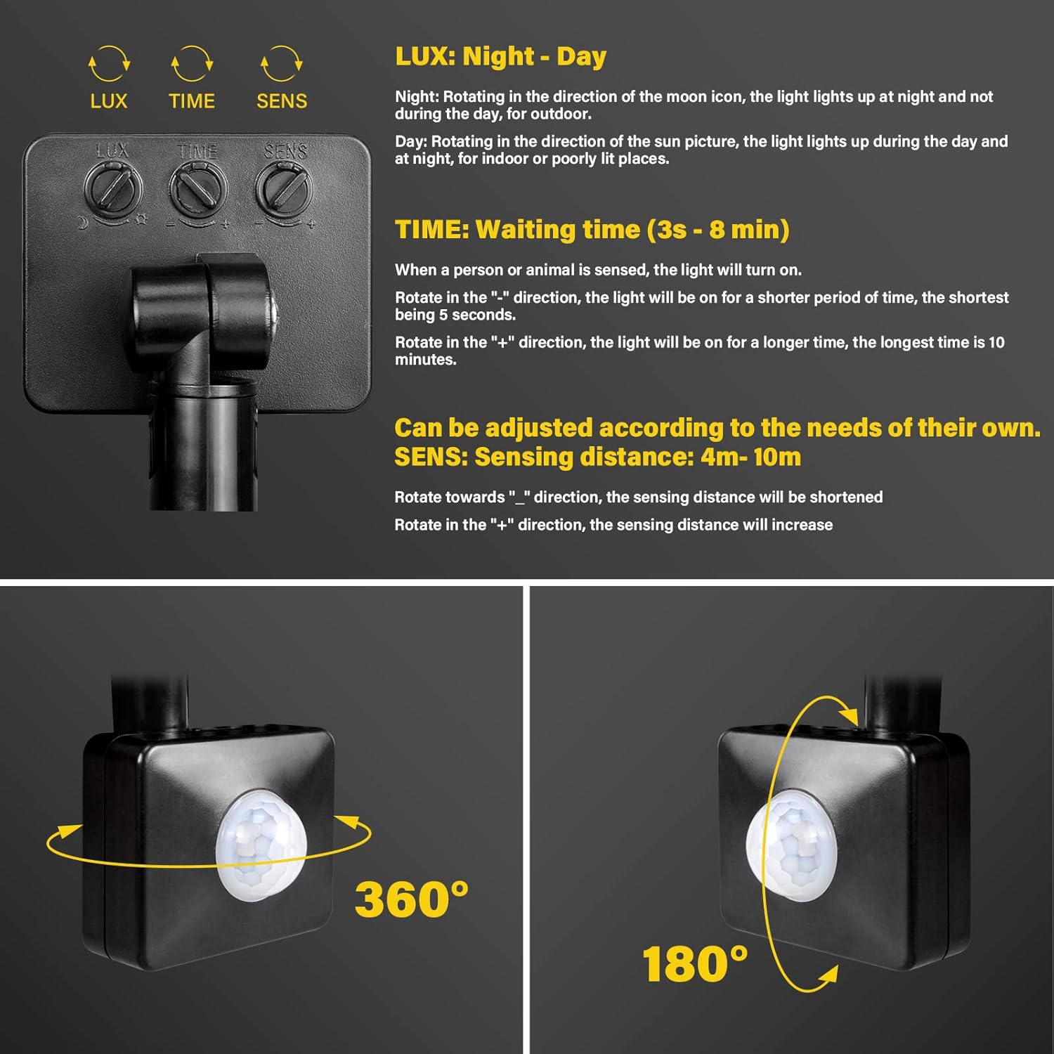Willpower Reflector LED con sensor de movimiento, luces de seguridad para exteriores de 10 W, 1000 lúmenes, lámpara exterior de 6000 K, luz blanca