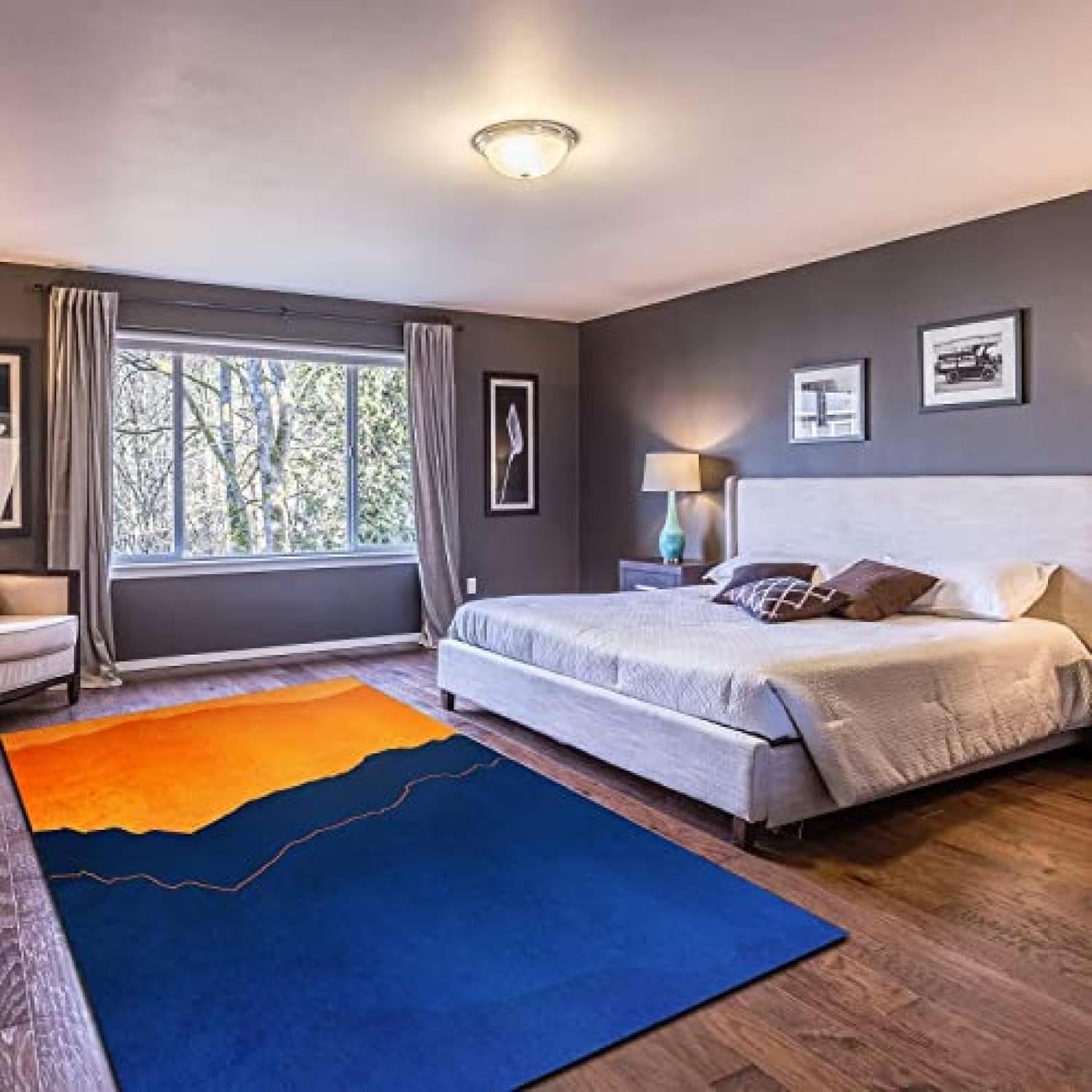 Alfombra de área degradada naranja y azul, moderna, sencilla, alfombra fácil de limpiar, antideslizante, de pelo bajo, esponjosa, cómoda, suave,