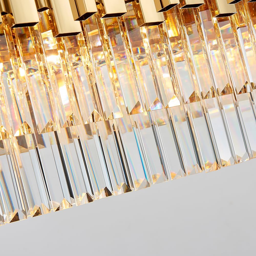 Candelabros modernos de cristal para comedor, luces doradas de lujo de 46 pulgadas, lámpara colgante de techo rectangular para isla de cocina