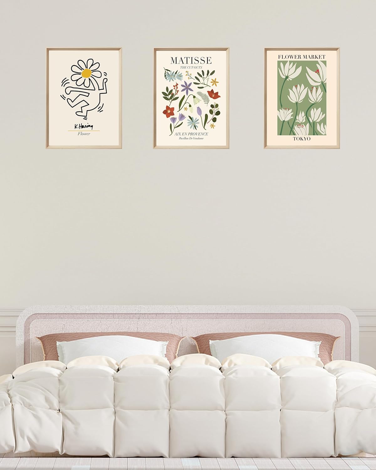 Arte abstracto de Matisse para pared de dormitorio, 11.8 x 15.7 in, diseño enmarcado de madera, flores verdes, póster para sala de estar, baño,