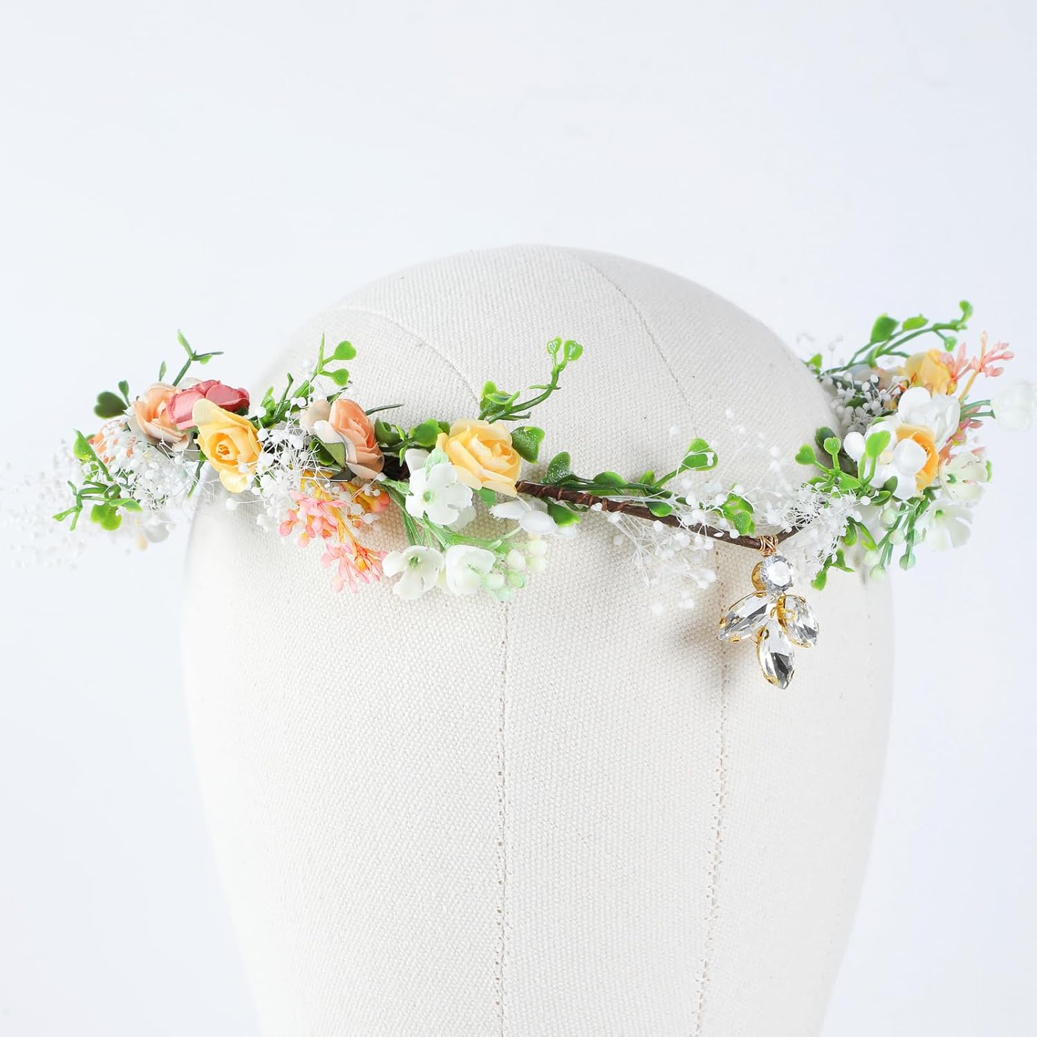 Goledwedy Corona de flor de hada, tocado de elfo para mujeres y reinas, accesorios de disfraz de hada, diadema de hada, diadema de novia con cristal
