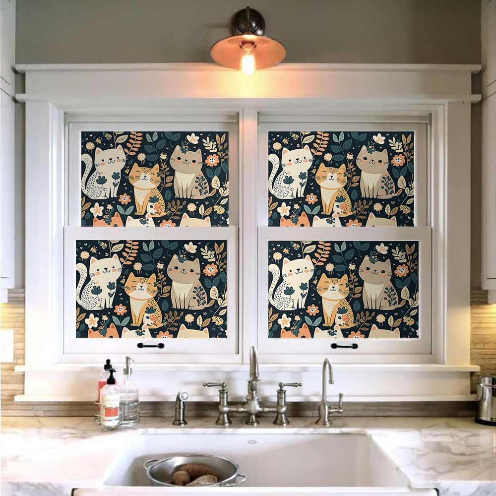 Papel tapiz autoadhesivo de 18 x 236 pulgadas, diseño de gatos lindos de dibujos animados, color marrón y verde azulado, papel de contacto extraíble