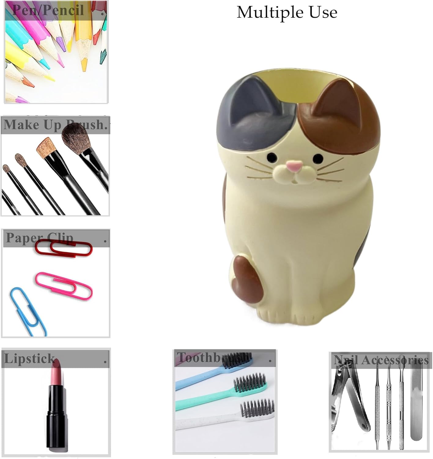 Lindo soporte para lápices de bolígrafo pequeño, de resina kawaii, gato, perro, dinosaurio, conejo, animal, clip de papel, cepillo de dientes, mini
