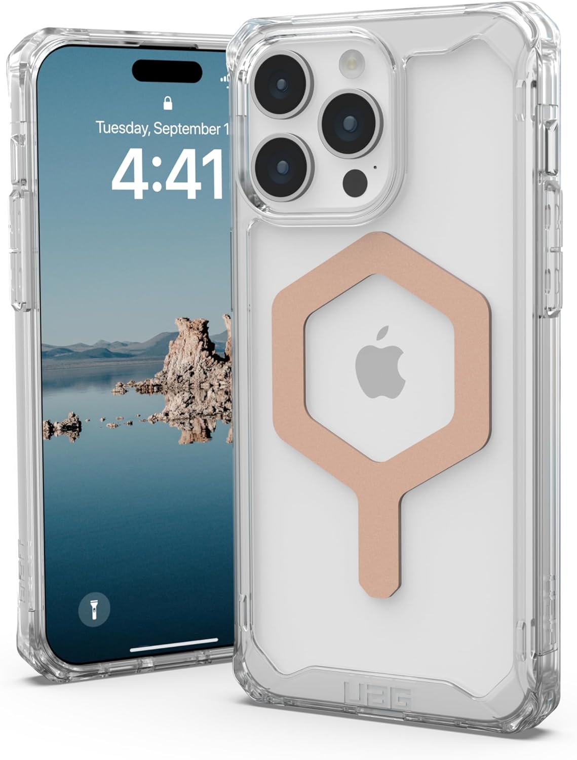 URBAN ARMOR GEAR UAG – Funda compatible con iPhone 15 Pro Max de 6.7 pulgadas Plyo Iceoro rosa con imán integrado compatible con carga MagSafe,