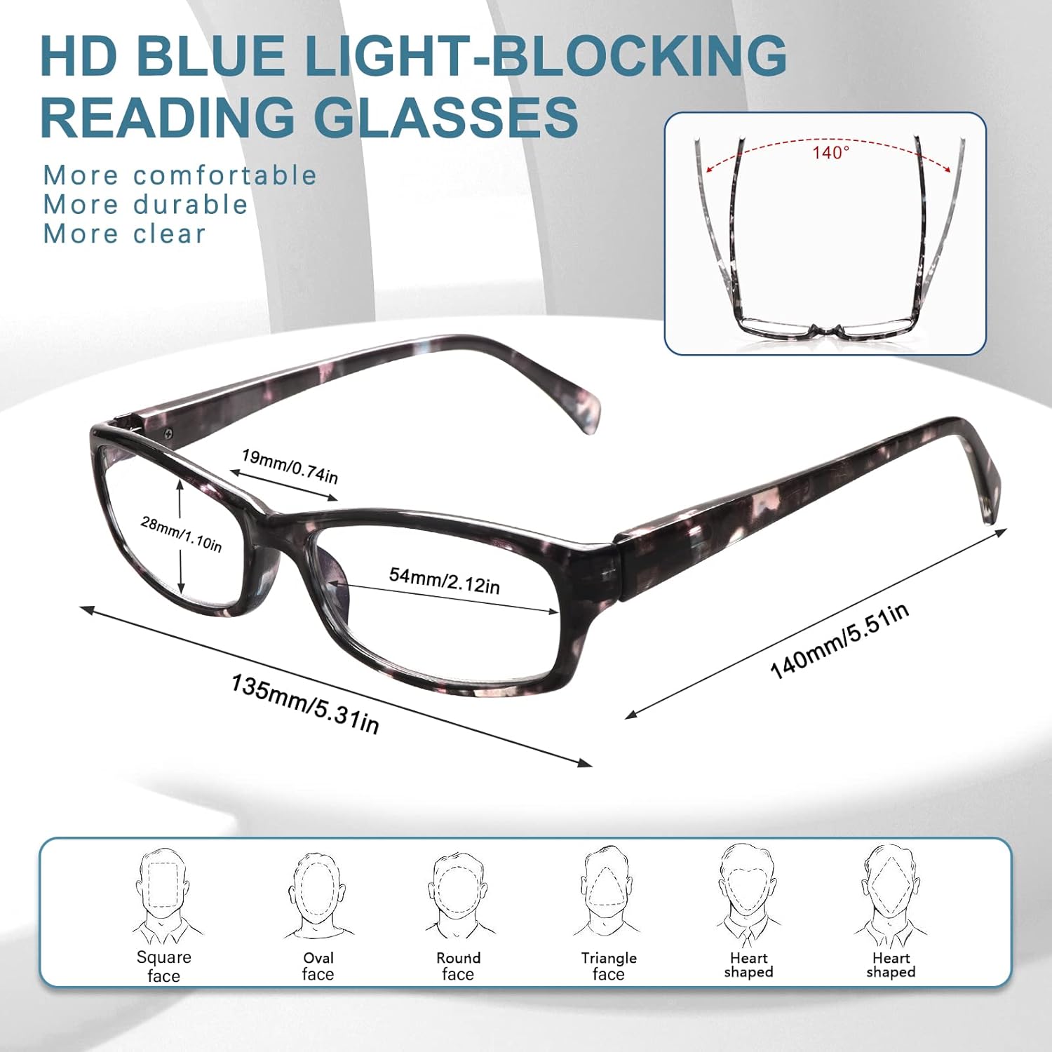 VIDEBLA Paquete de 5 lentes de lectura para computadora para hombres y mujeres, antifatiga ocular, lentes de bloqueo de luz azul para leer (5