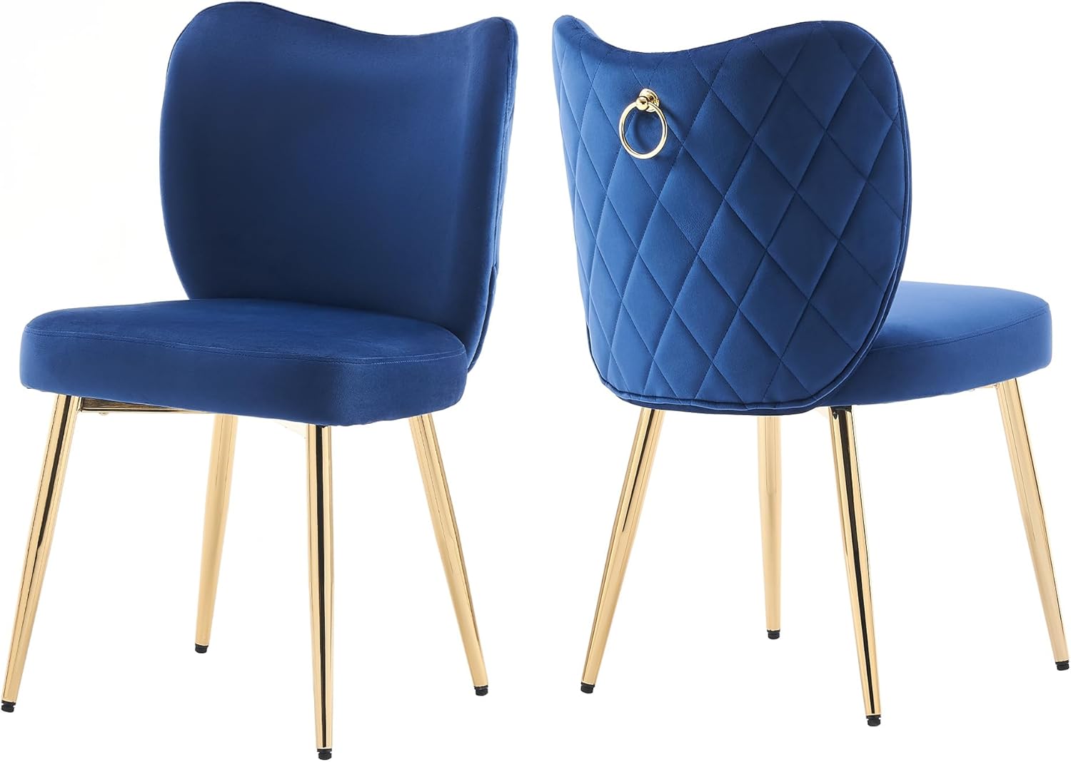 RHYNZEE Sillas de terciopelo sin brazos para sala de estar, comedor con patas de metal dorado, silla auxiliar tapizada moderna de mediados de siglo