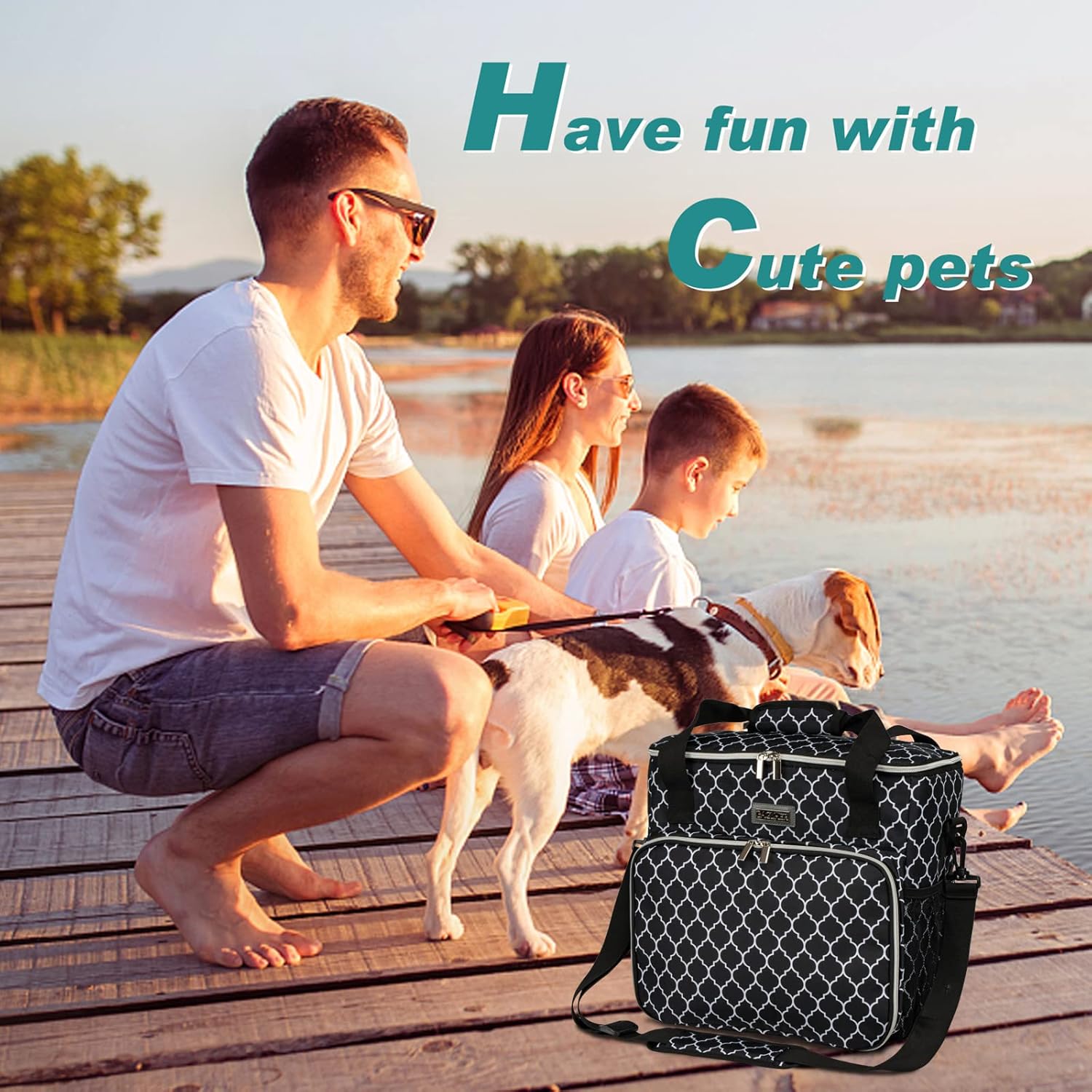 BAGLHER Bolsa de viaje para perros, bolsa de viaje para mascotas (todos los suministros de viaje para mascotas), con 2 recipientes de comida para