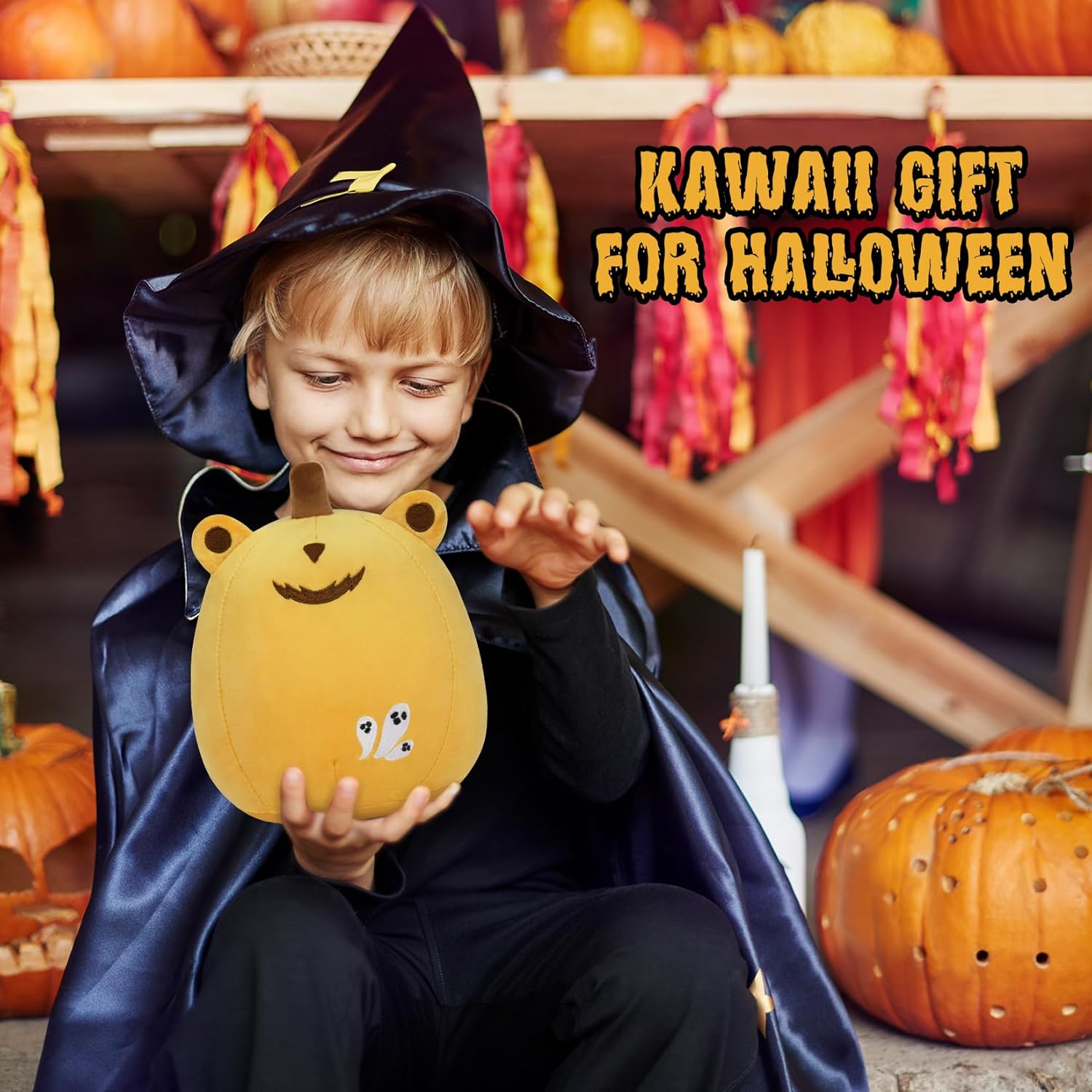 Leokawin Animales de peluche de Halloween, peluche de rana de calabaza de 8 pulgadas, juguetes de peluche Kawaii de rana calabaza para decoración de
