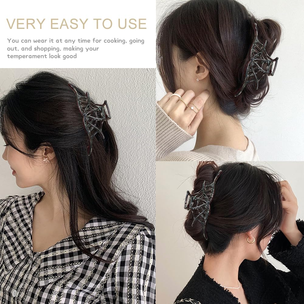 Pinzas para el cabello de metal francés grueso y fino para mujer, tela de araña negra, diseño exquisito, pinzas de metal grandes para el cabello,
