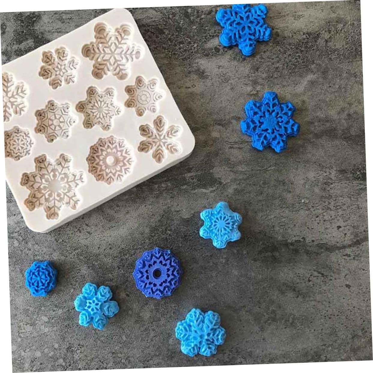 TEHAUX 2 moldes de silicona de resina para cupcakes, moldes de fondant, copos de nieve, jabón, resina, corazón, resina epoxi, llavero, molde de arte