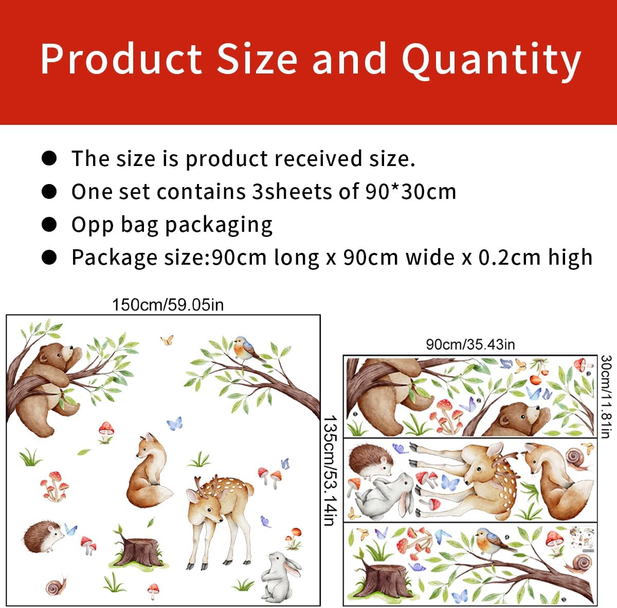 Calcomanías de pared extraíbles de animales de la selva 3D, ramas de árbol verde, ciervo, oso, conejo, calcomanías de pared, bricolaje, despegar y