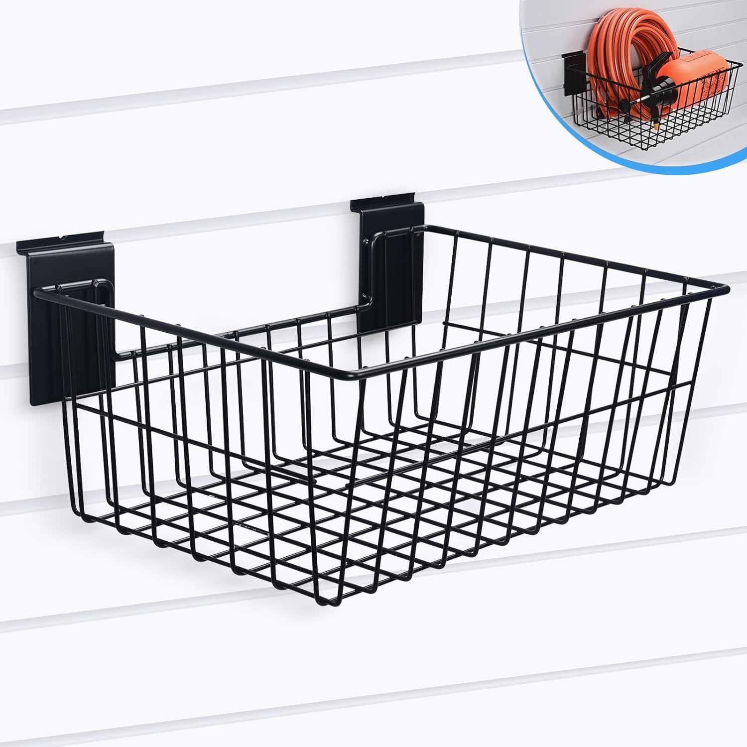 Cesta Slatwall de 15 pulgadas de ancho x 11.1 pulgadas de profundidad, resistente con listones de alambre de acero para colgar en la pared,