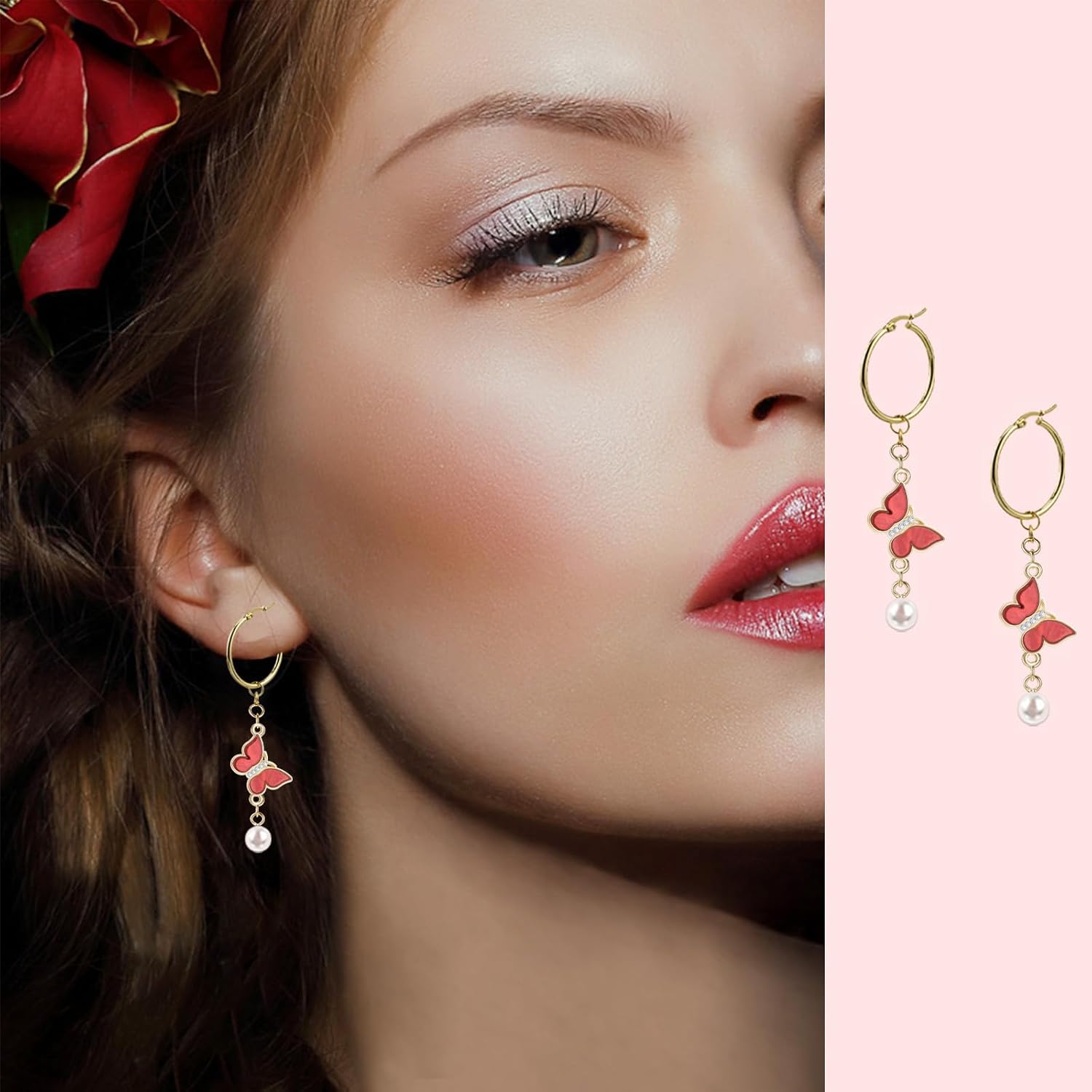 20 Uds. 10 colores de aleación de acrílico diamantes de imitación mariposa colgante Enlaces encanto doble bucles mariposa conector encantos para