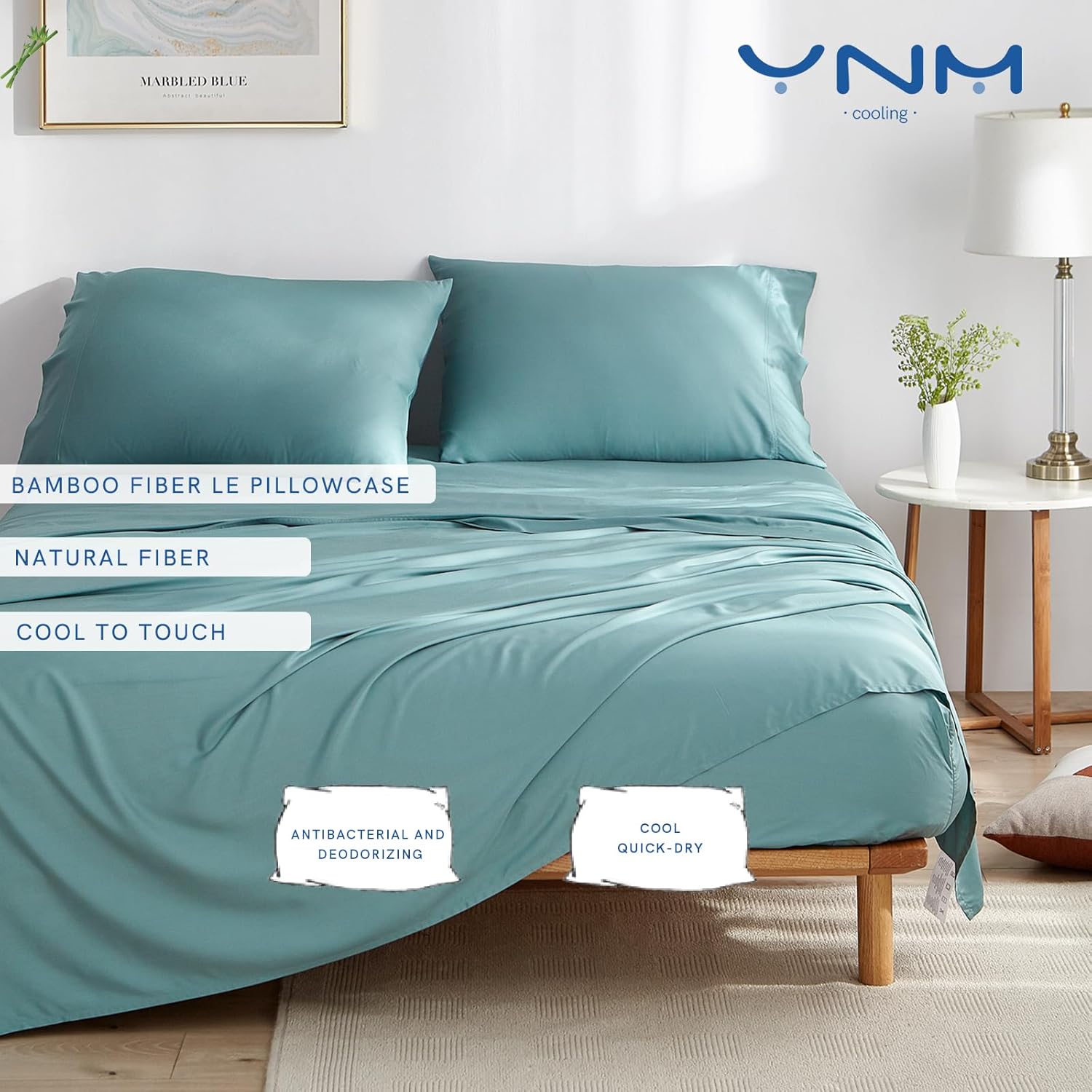YnM Paquete de 2 fundas de almohada 100% bambú, estándarQueen (21 x 30 pulgadas), verde