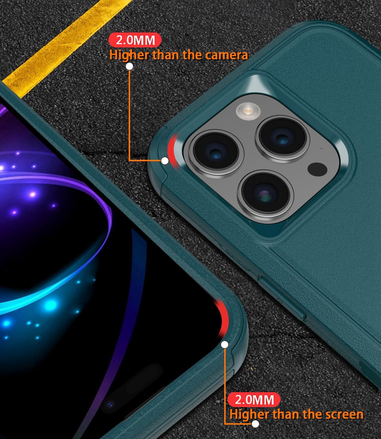 Diverbox Funda para iPhone 15 Pro a prueba de golpes a prueba de caídas protector de pantalla de vidrio templado, funda de protección resistente